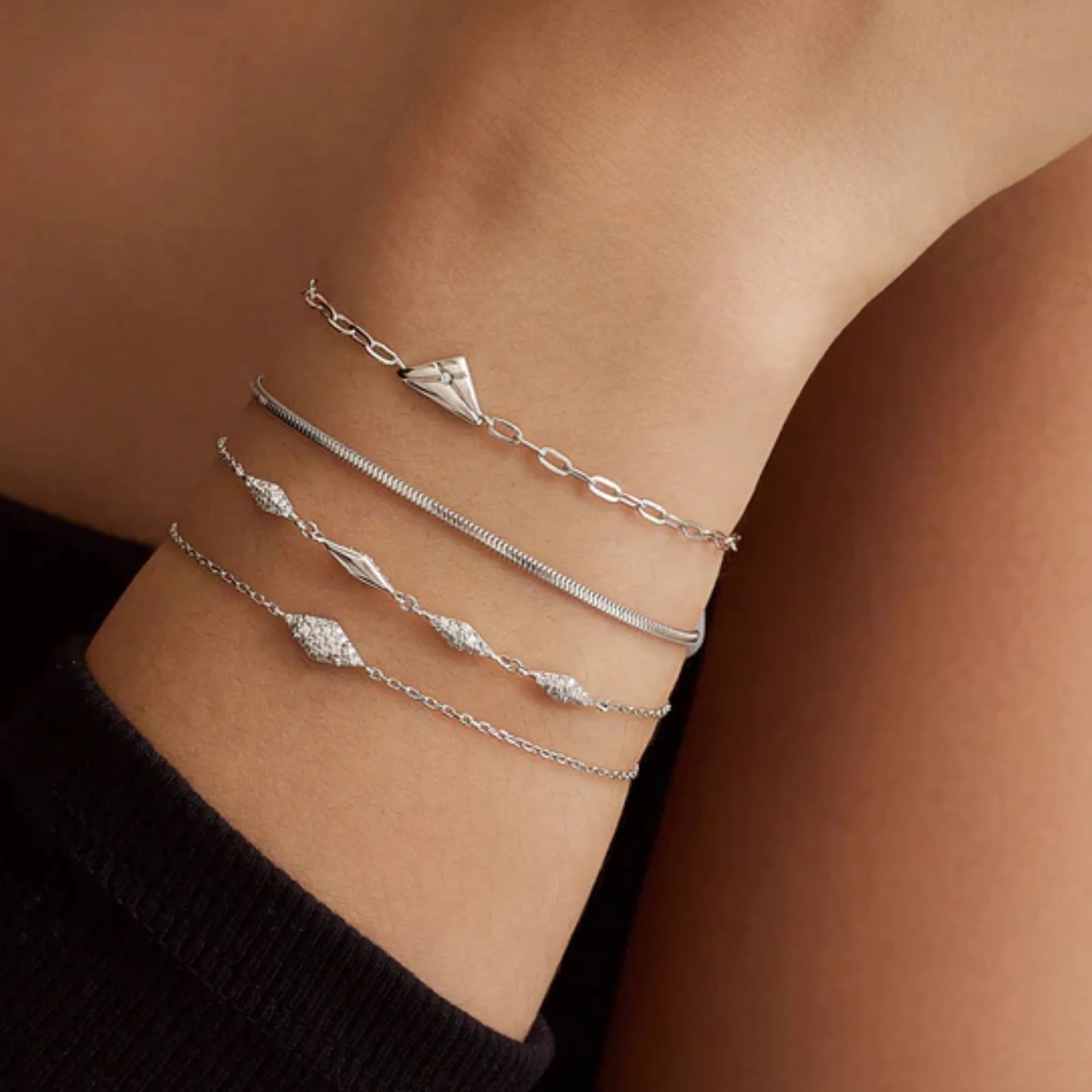 Ania Haie Dusk Divas Silver Multi Diamond Shape Pave Bracelet - Image 2
