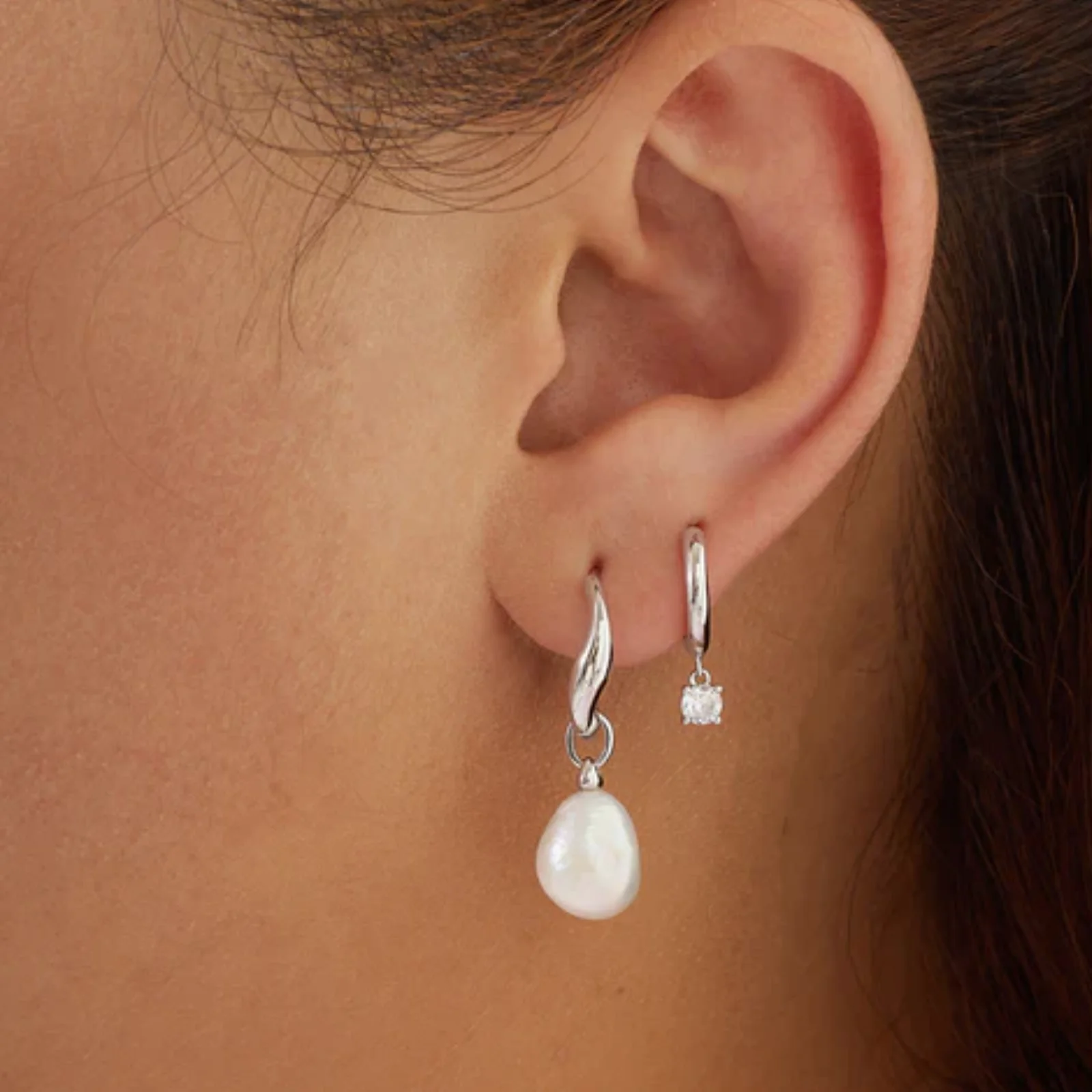 Ania Haie Freshwater Pearl Drop Huggie Hoop Earrings - Image 2