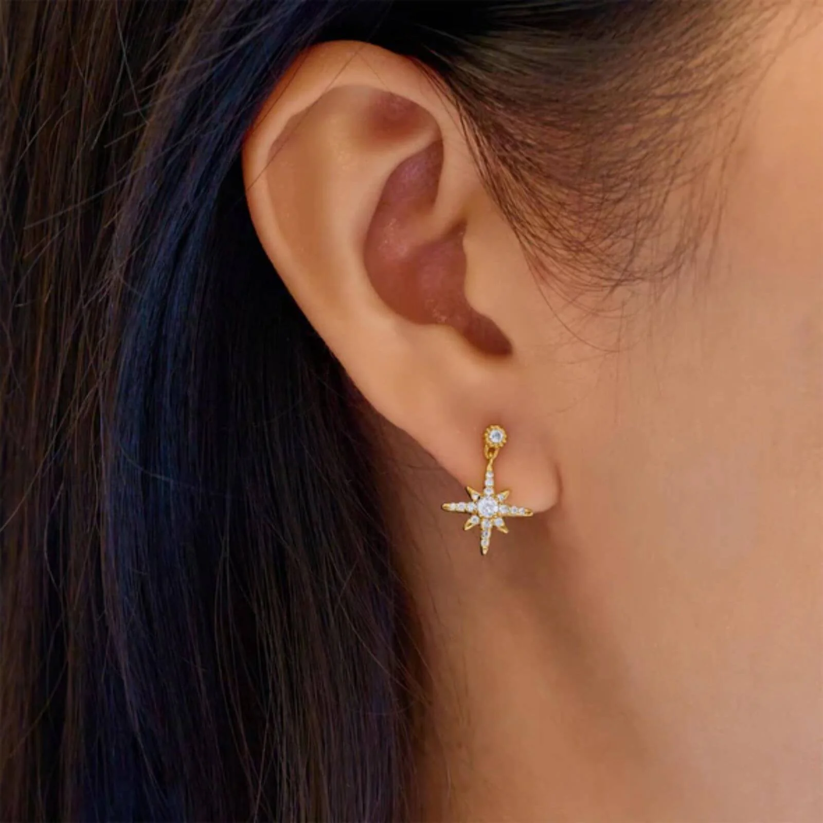 Ania Haie Glimmer Glow Gold Dangling Nova Star Earrings - Image 3