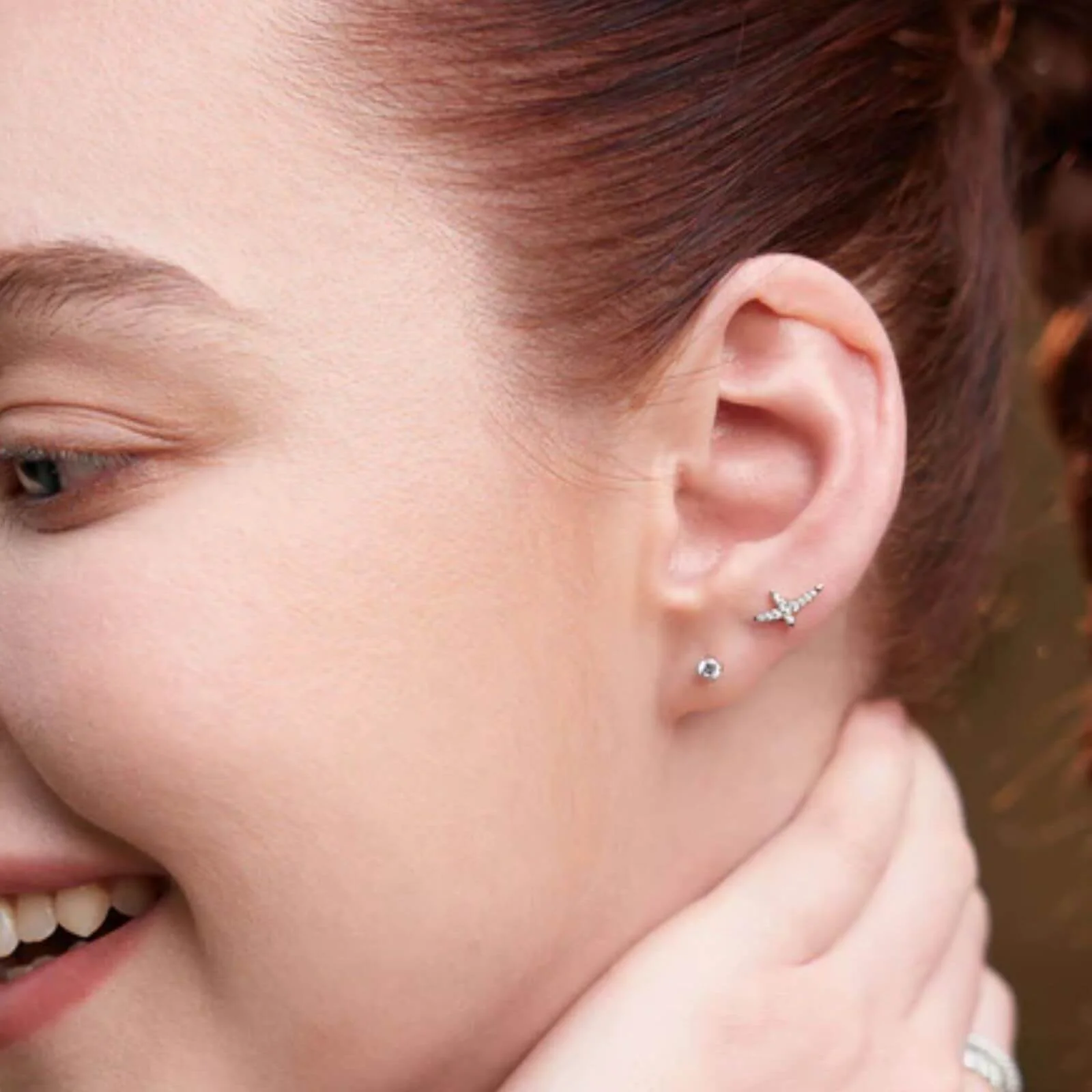 Ania Haie Heart Hunter Silver Kiss Pave Stud Earrings - Image 2