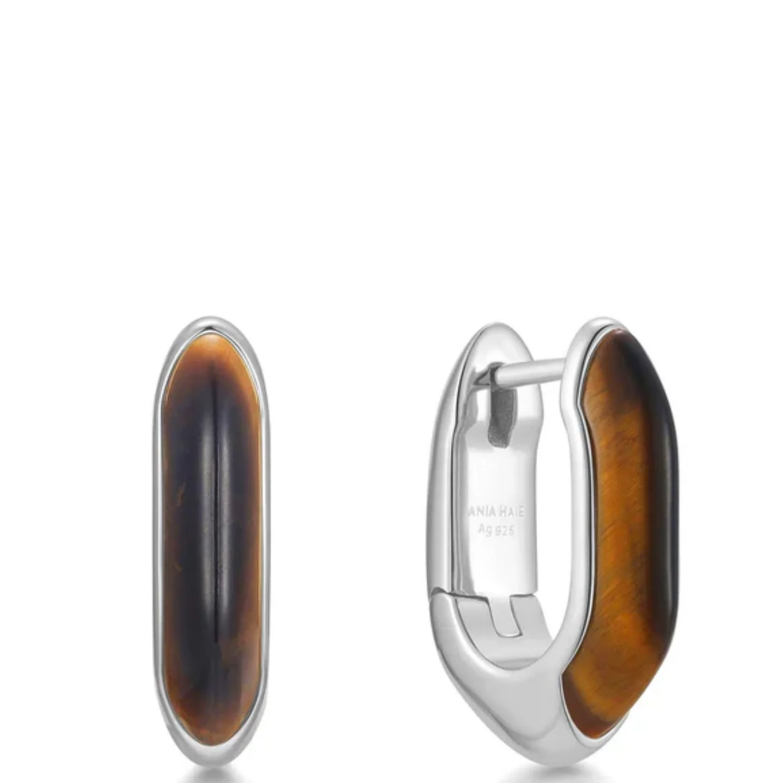Ania Haie Lady Cozy Silver Tiger Eye Huggie Hoop Earrings