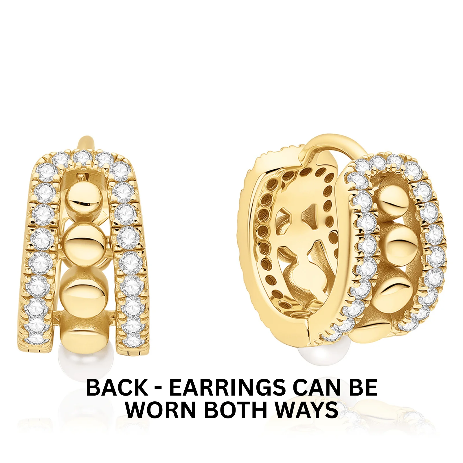 Ania Haie Luna Gaze Gold Pearl Row Hoop Earrings - Image 2