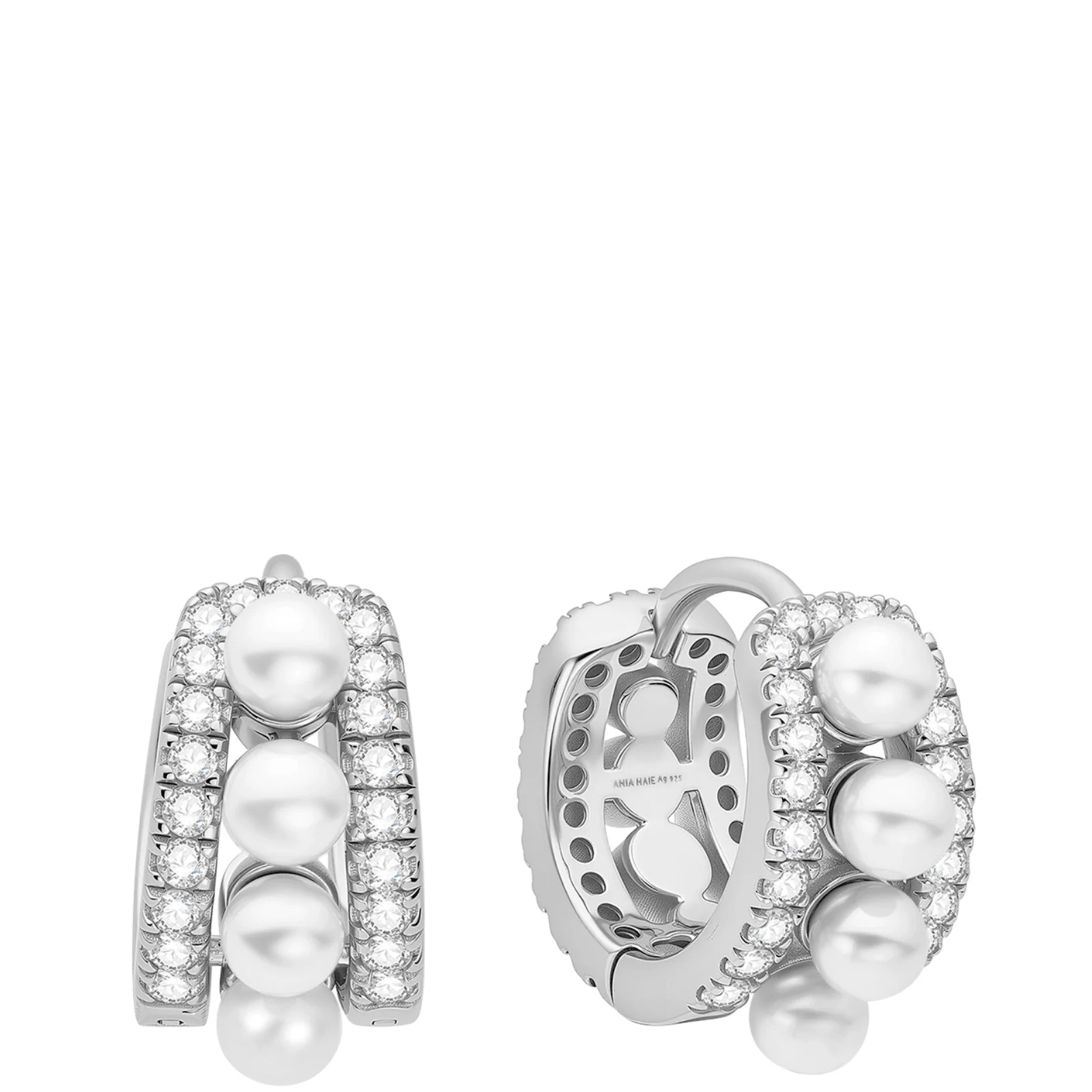 Ania Haie Luna Gaze Silver Pearl Row Hoop Earrings