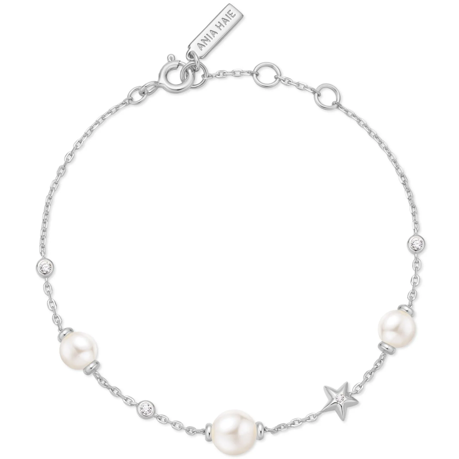 Ania Haie Miss Dainty Silver Pearl & Star Station Bracelet - Image 2