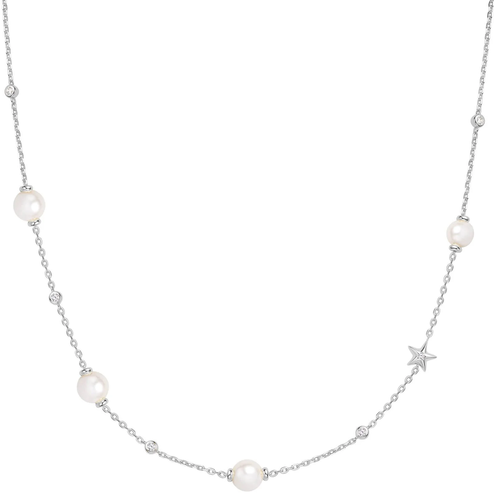 Ania Haie Miss Dainty Silver Pearl & Star Station Necklace