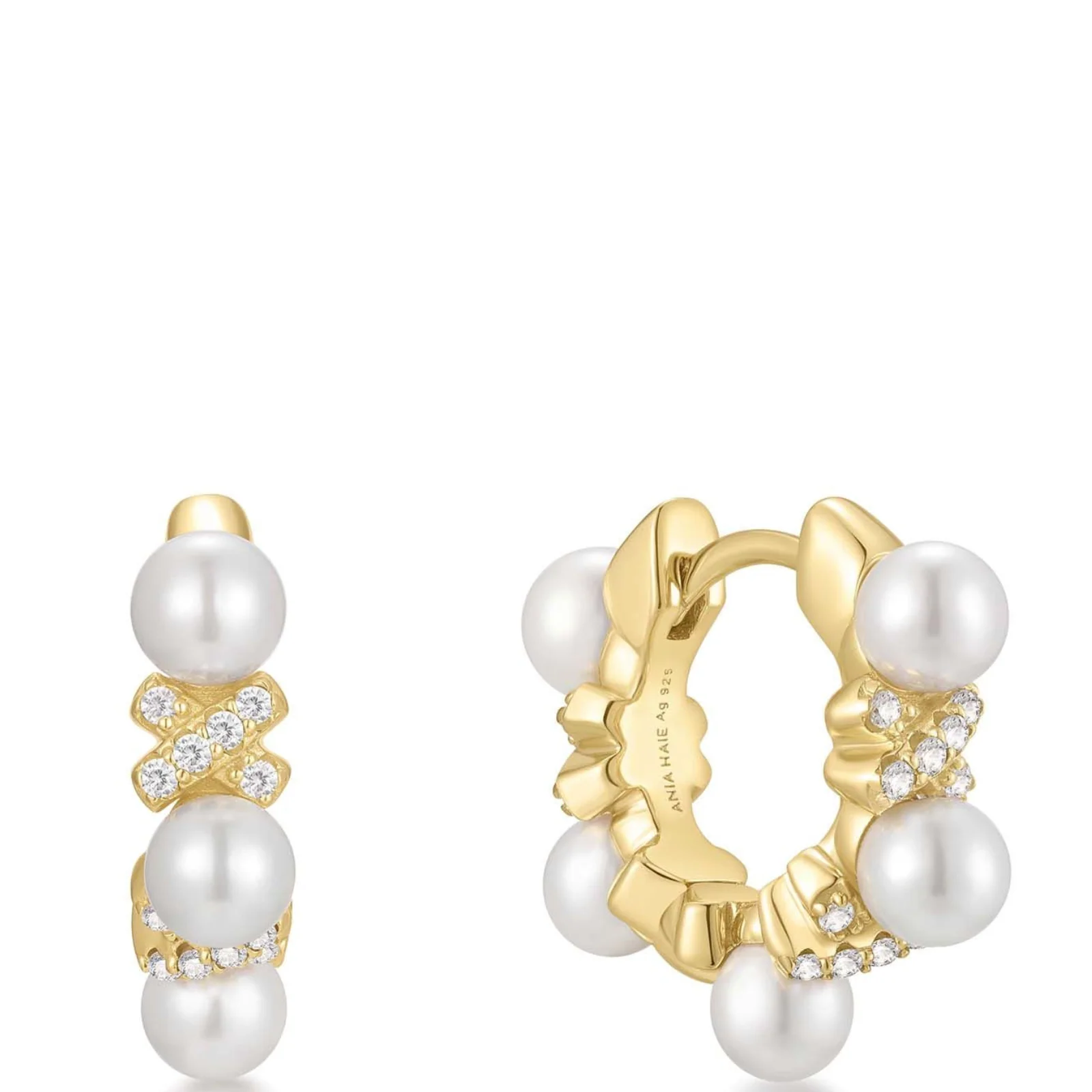 Ania Haie Reimaginer Gold Shell Pearl Huggie Hoop Earrings - Image 2