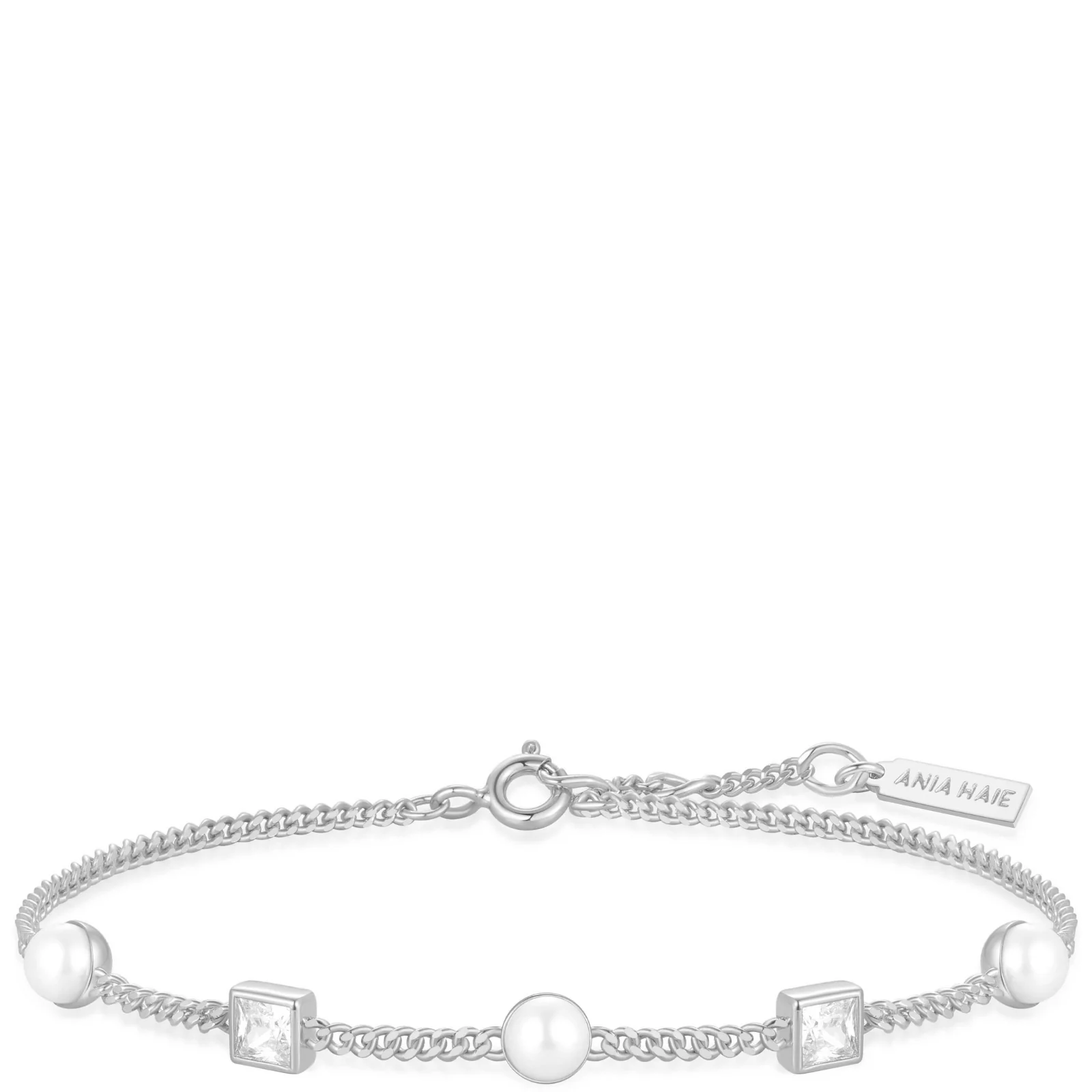 Ania Haie Reimaginer Silver Bezel Set Cube & Pearl Bracelet