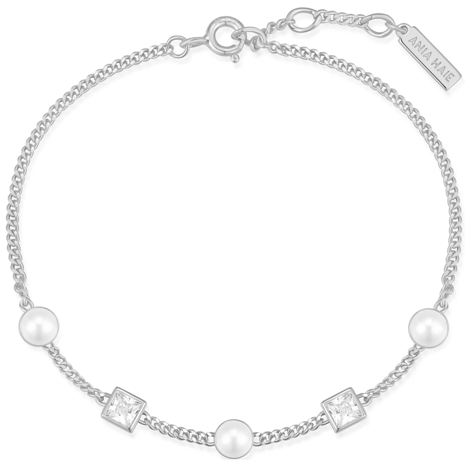 Ania Haie Reimaginer Silver Bezel Set Cube & Pearl Bracelet - Image 2