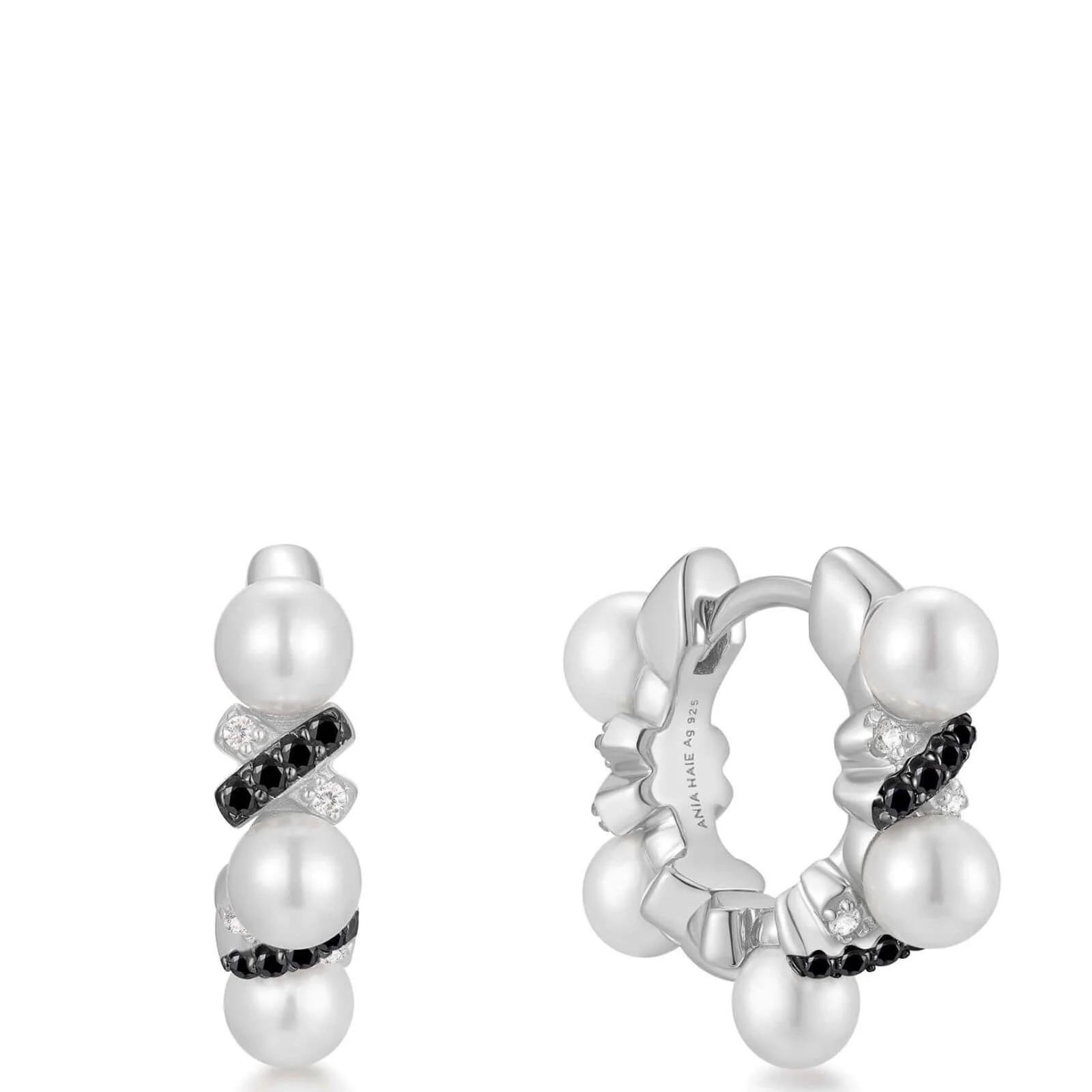 Ania Haie Reimaginer Two Tone Sparkling Braided Shell Pearl Huggie Hoop Earrings