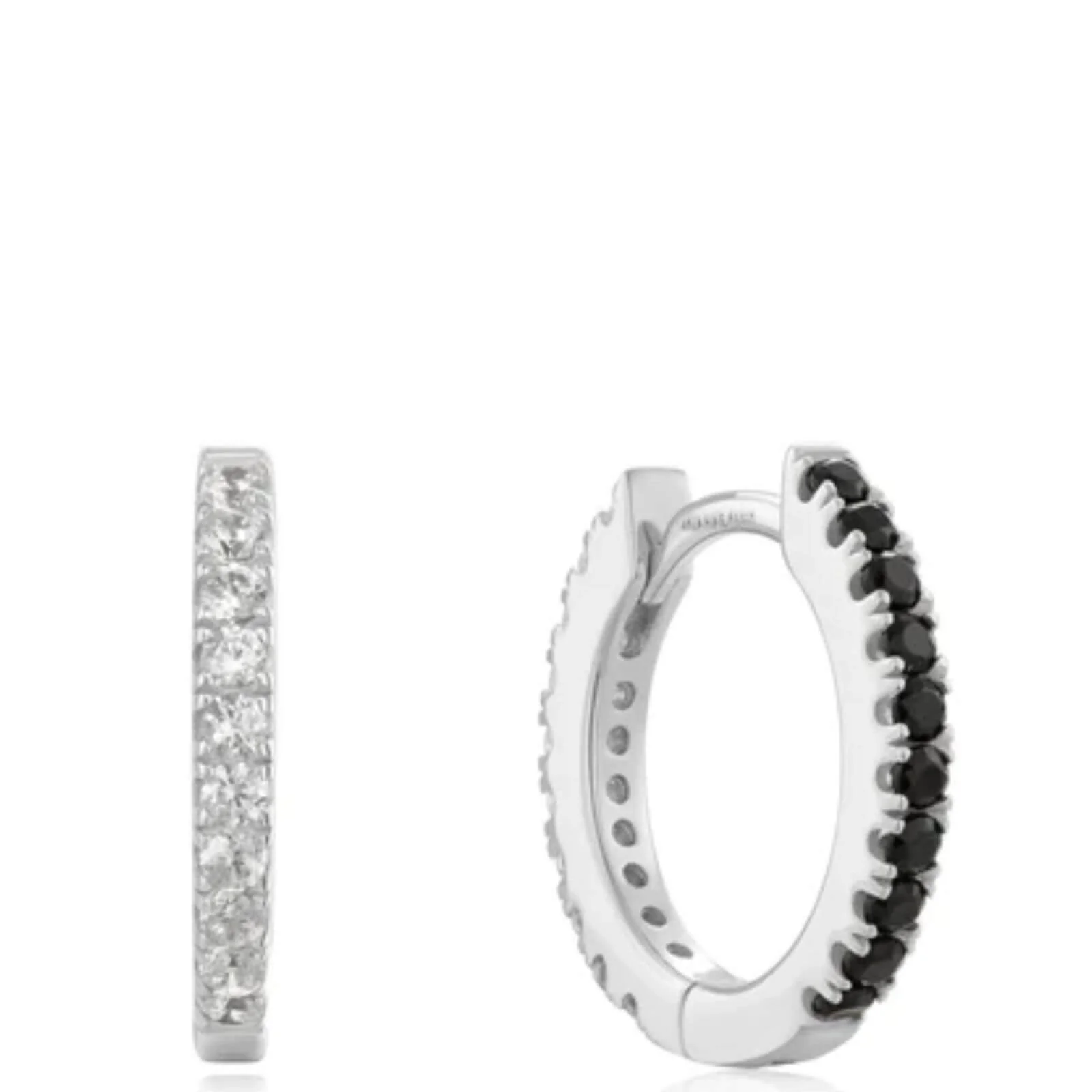 Ania Haie Silver Black White Cubic Zirconia Huggie Earrings