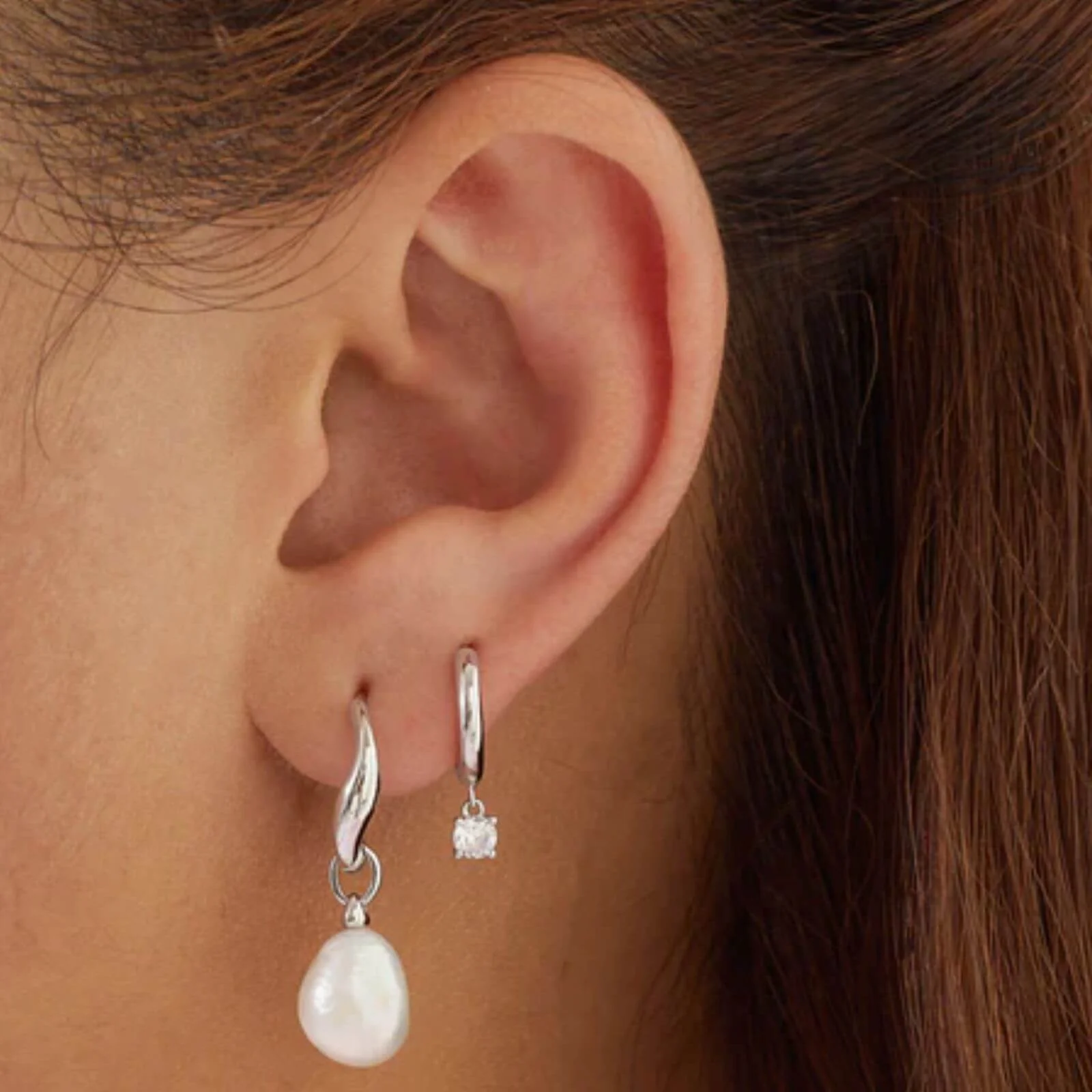 Ania Haie Silver Drop Solitaire Huggie Hoop Earrings - Image 2