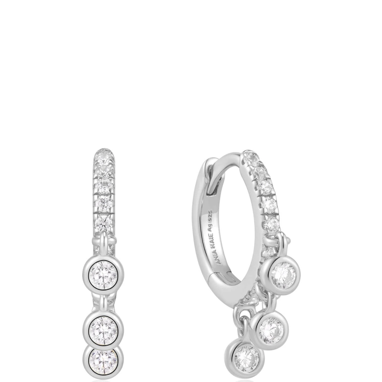 Ania Haie Starlit Drops Silver Trio Drop Huggie Hoop Earrings