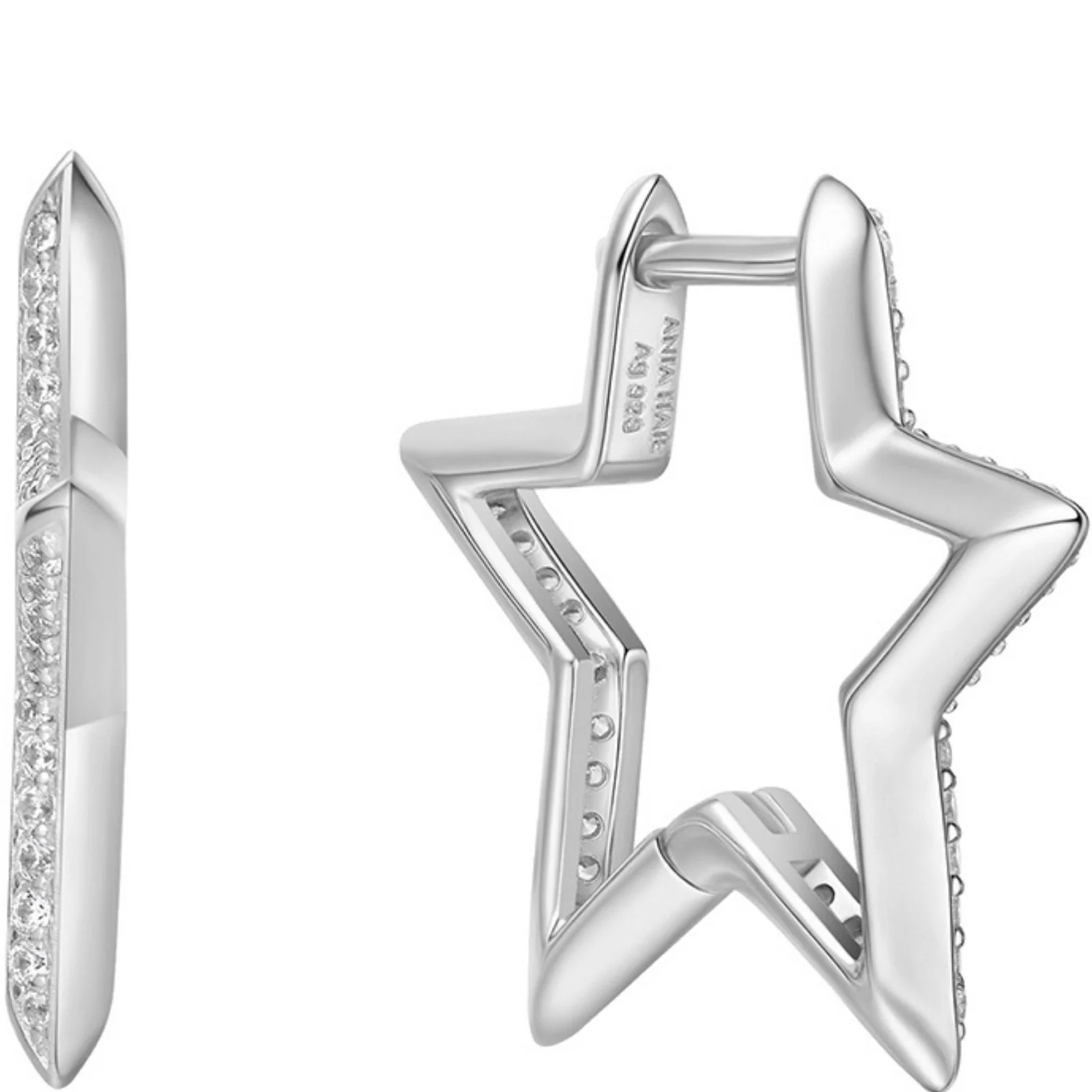 Ania Haie Sunny Sparkler Silver Star Hoop Earrings - Image 2
