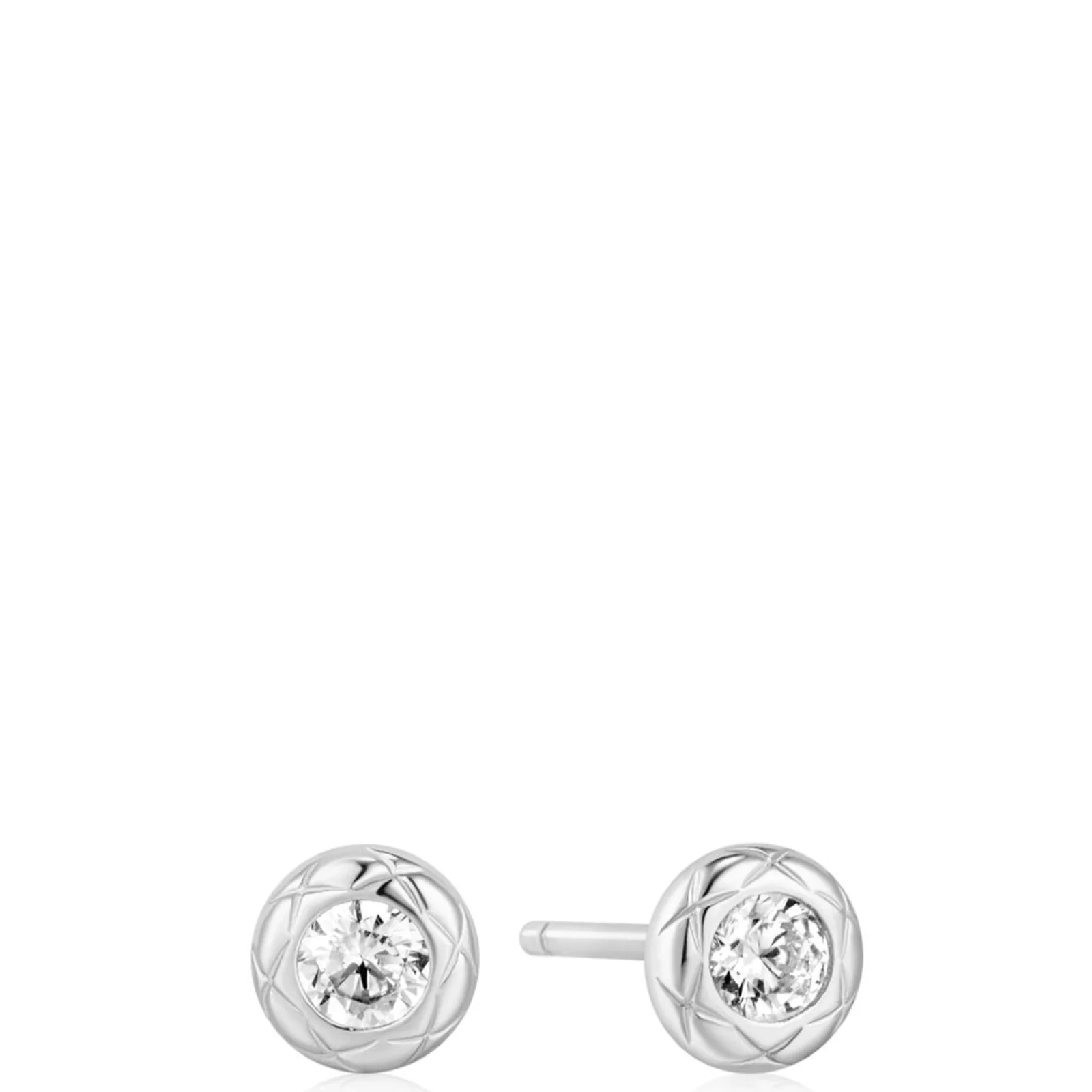 Ania Haie Tide Echo Silver Textured Bezel Set Stud Earrings