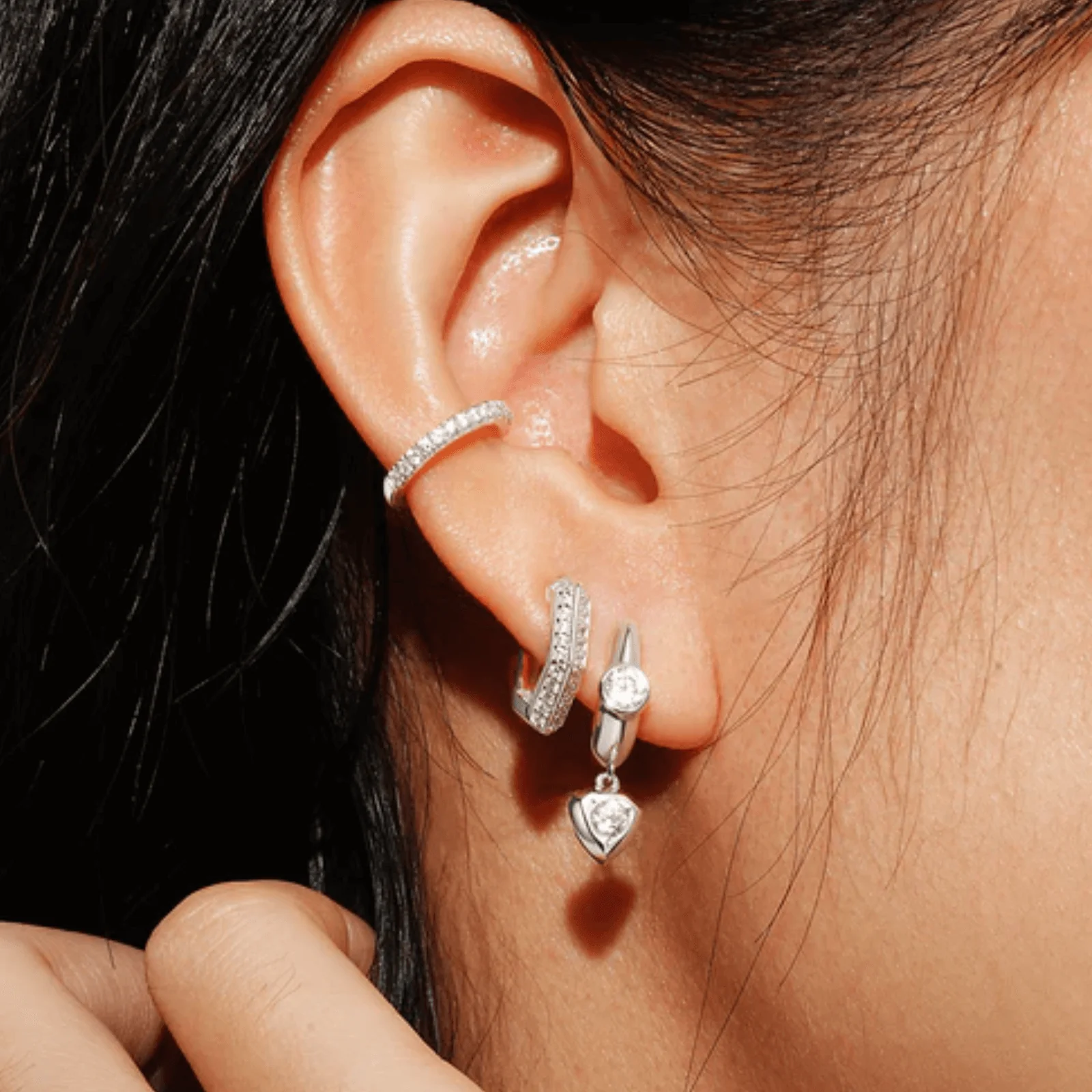 Ania Haie Trailblazer Silver Huggie Hoop Earrings - Image 2