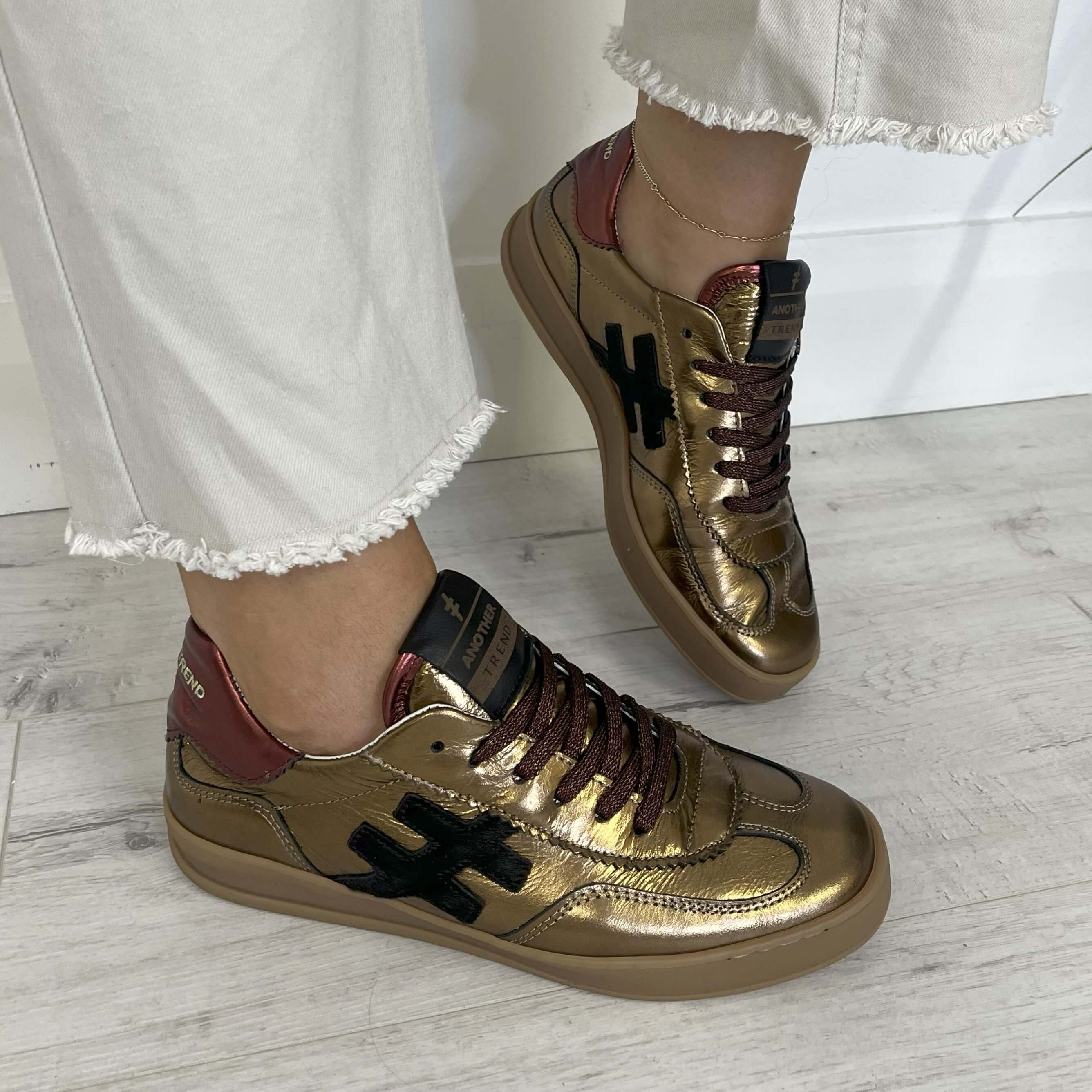 Another Trend Dark Gold Metallic & Black Sneakers - Image 3
