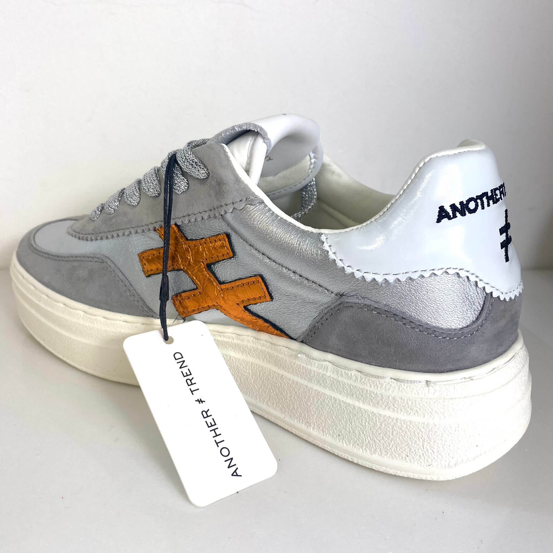 Another Trend Grey, Silver & Orange Metallic Platform Sneakers - Image 3