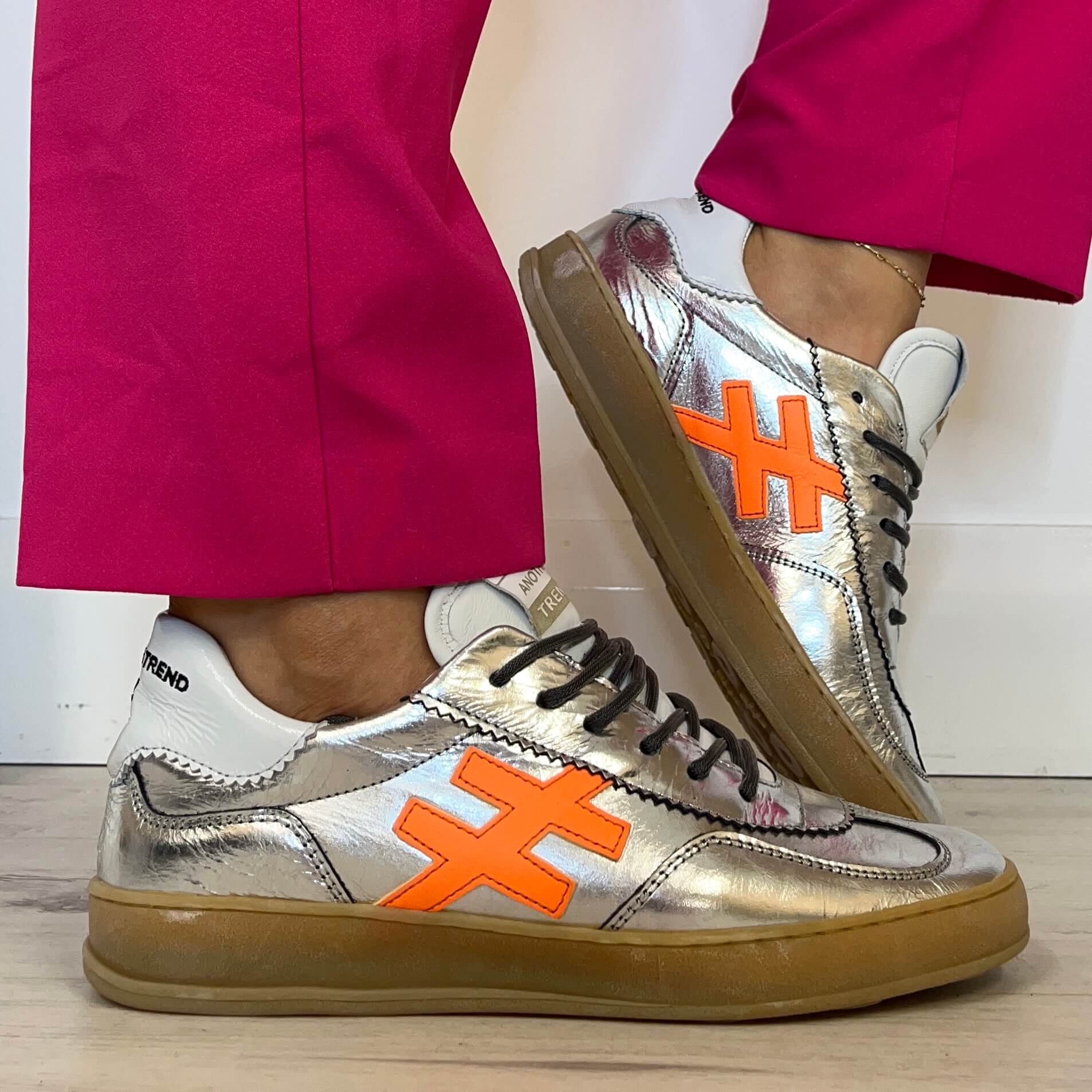 Another Trend Silver & Orange Metallic Sneakers - Image 3