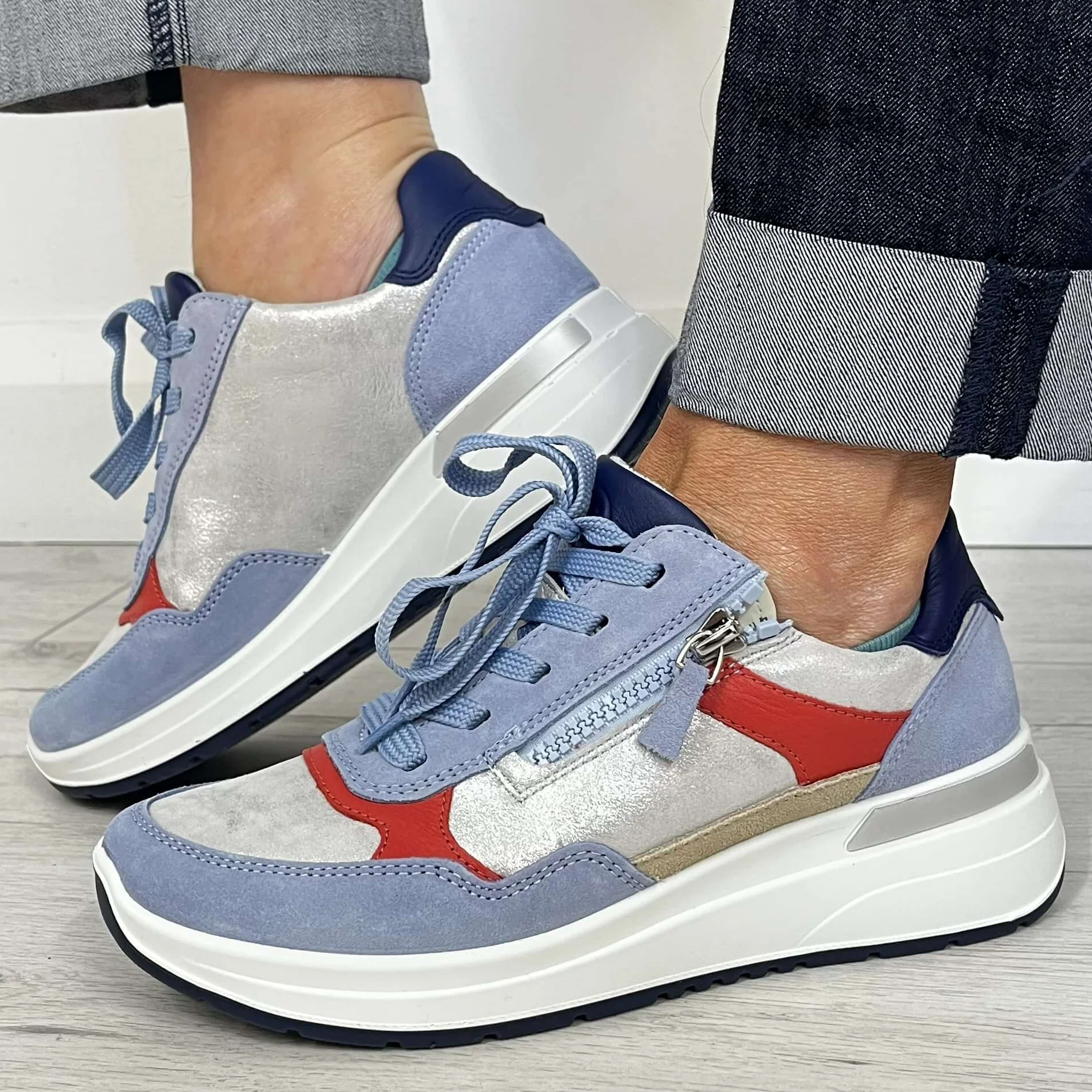 Ara Garda Pale Blue Side Zip Sneakers - Image 5
