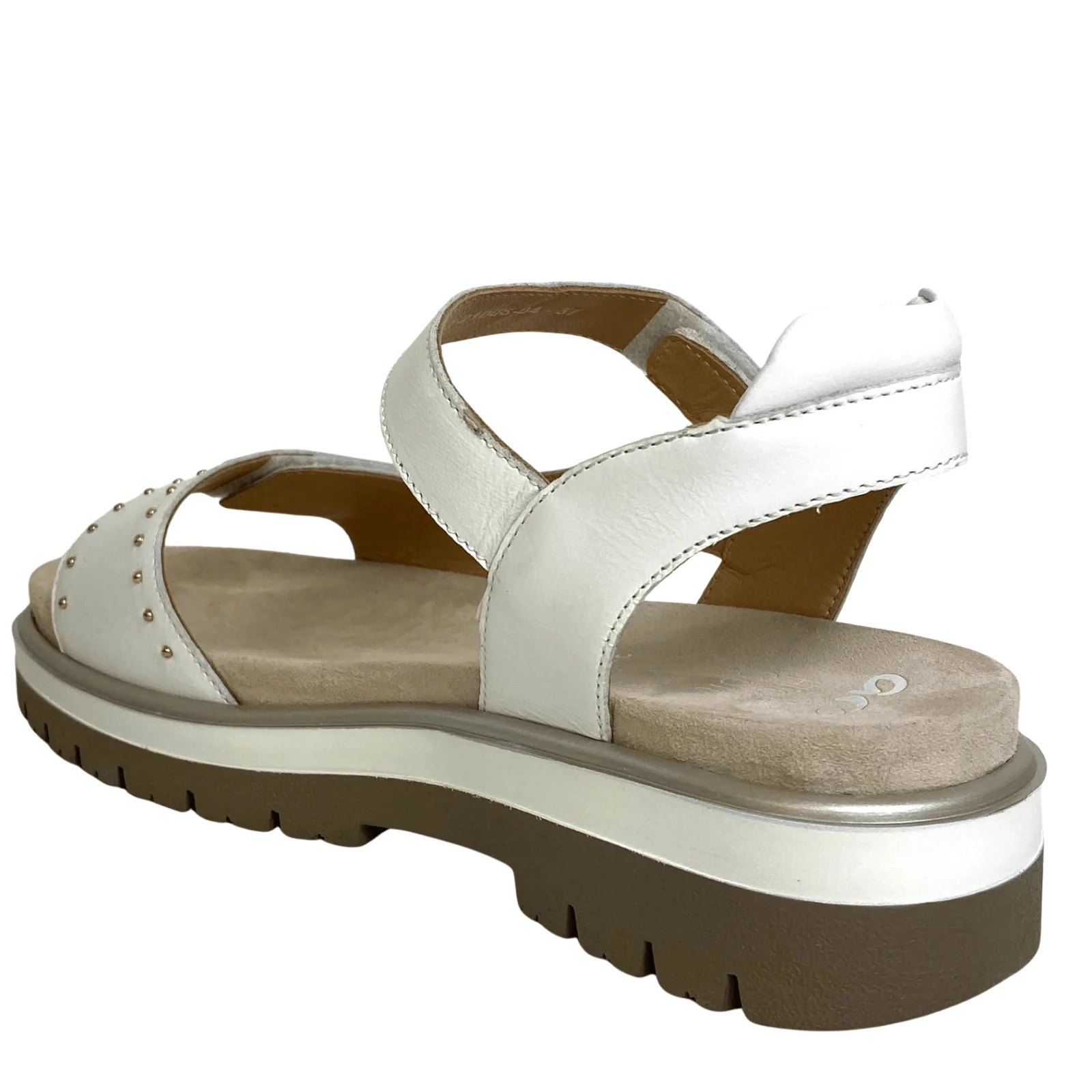 Ara White Leather Gold Studded Velcro Strap Sandals - Image 3