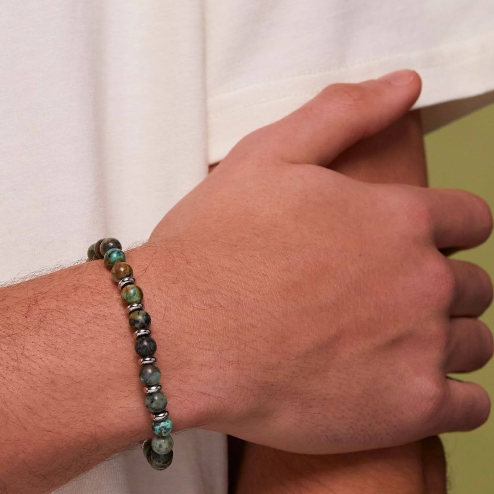 Bartlett Gents Light Green Moss Bead Bracelet - Image 2