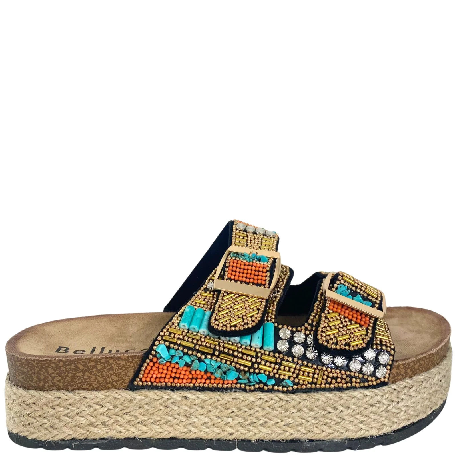 Beaded Slip On Platform Sole Mule Sandals