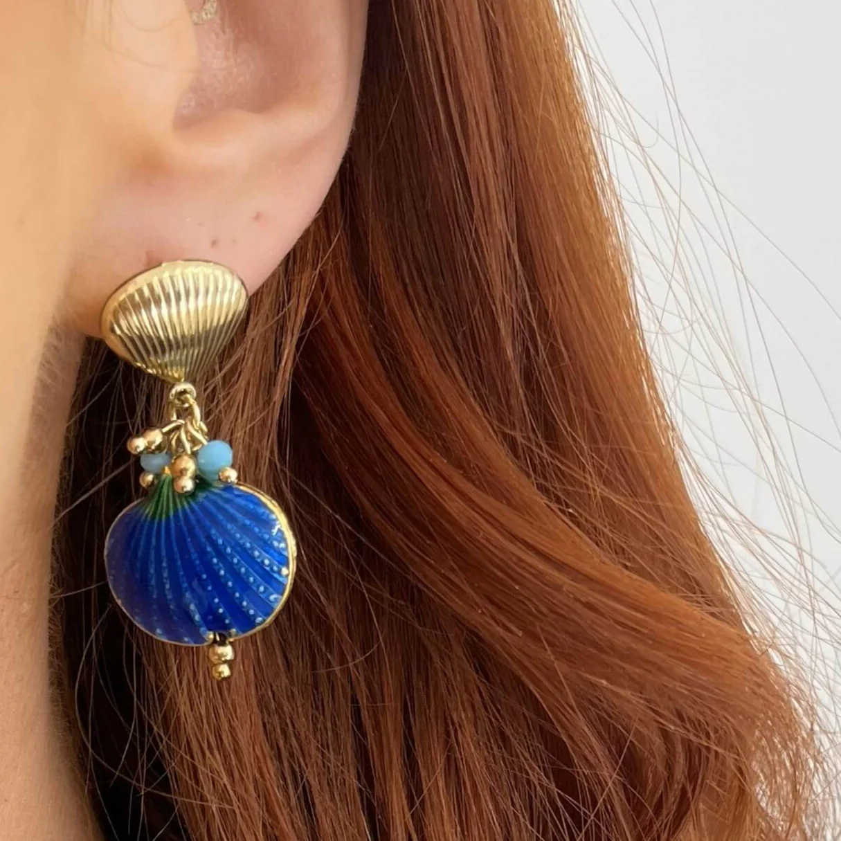 BeJeweled At Soul Gold & Blue Shell Drop Earrings