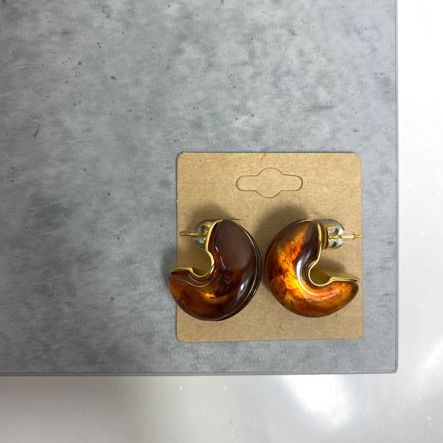 BeJeweled At Soul Gold Amber Stone Chubby Hoop Earrings - Image 2