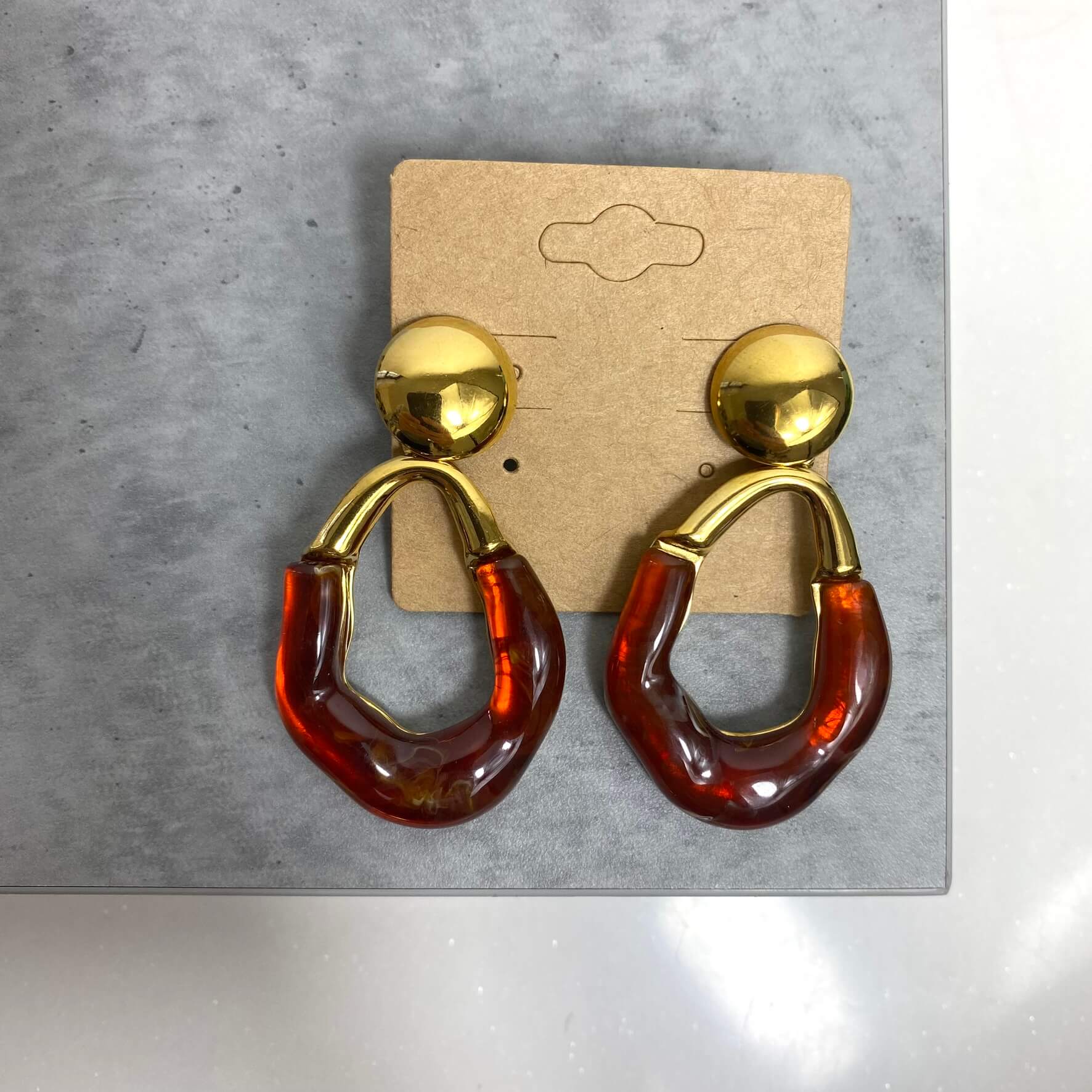 BeJeweled At Soul Gold Brown Stone Large Drop Earrings - Image 2