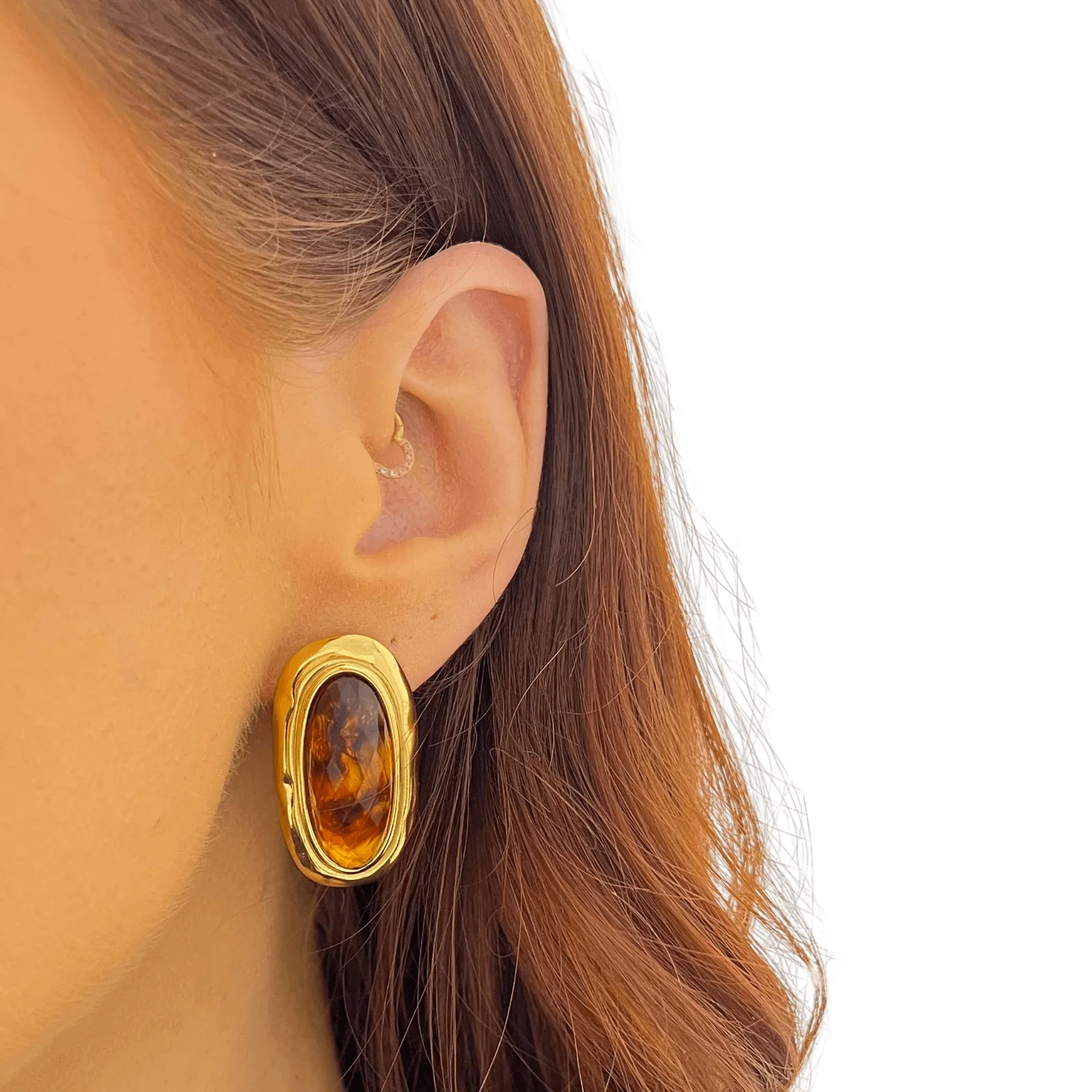 BeJeweled At Soul Gold Brown Stone Large Oval Stud Earrings
