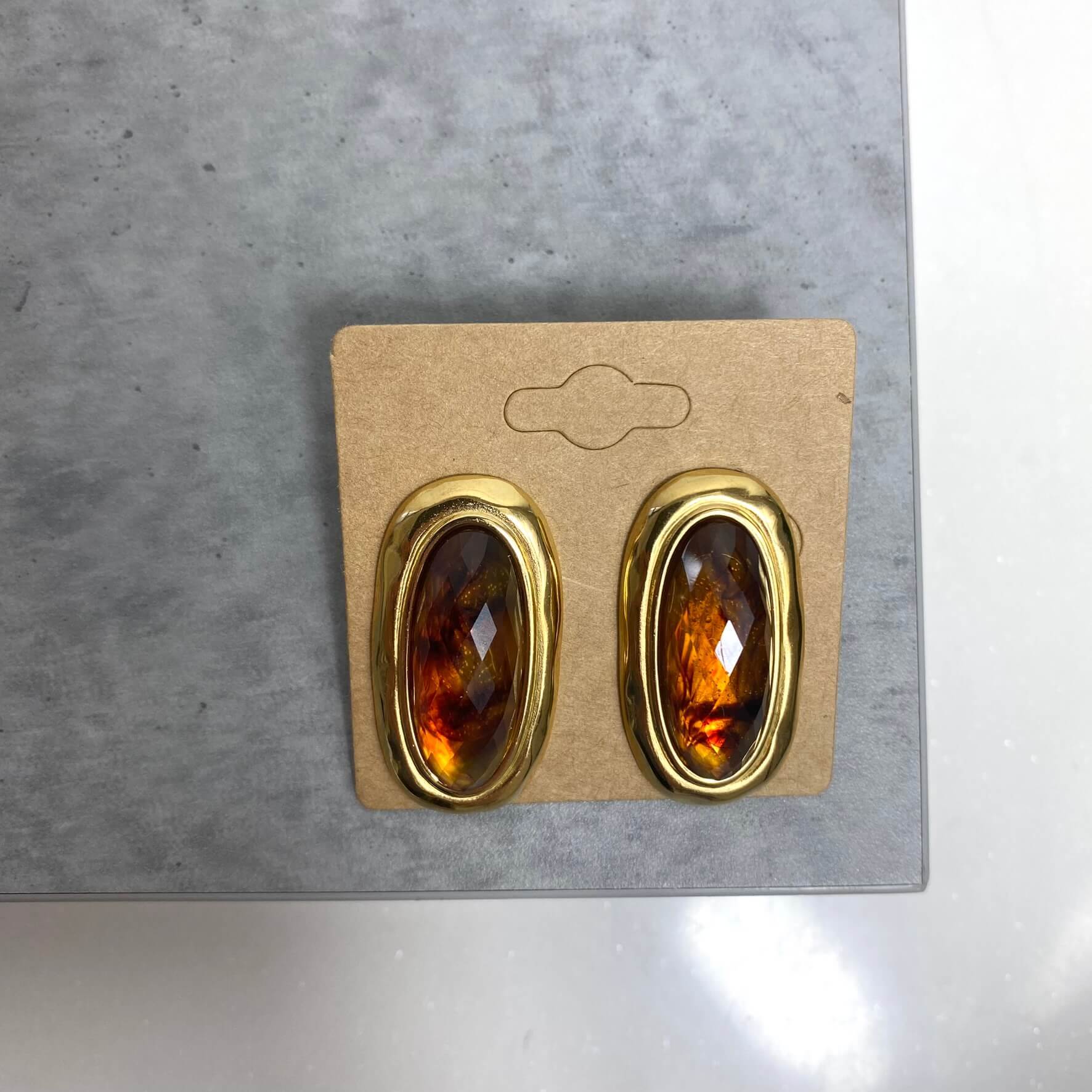 BeJeweled At Soul Gold Brown Stone Large Oval Stud Earrings - Image 2
