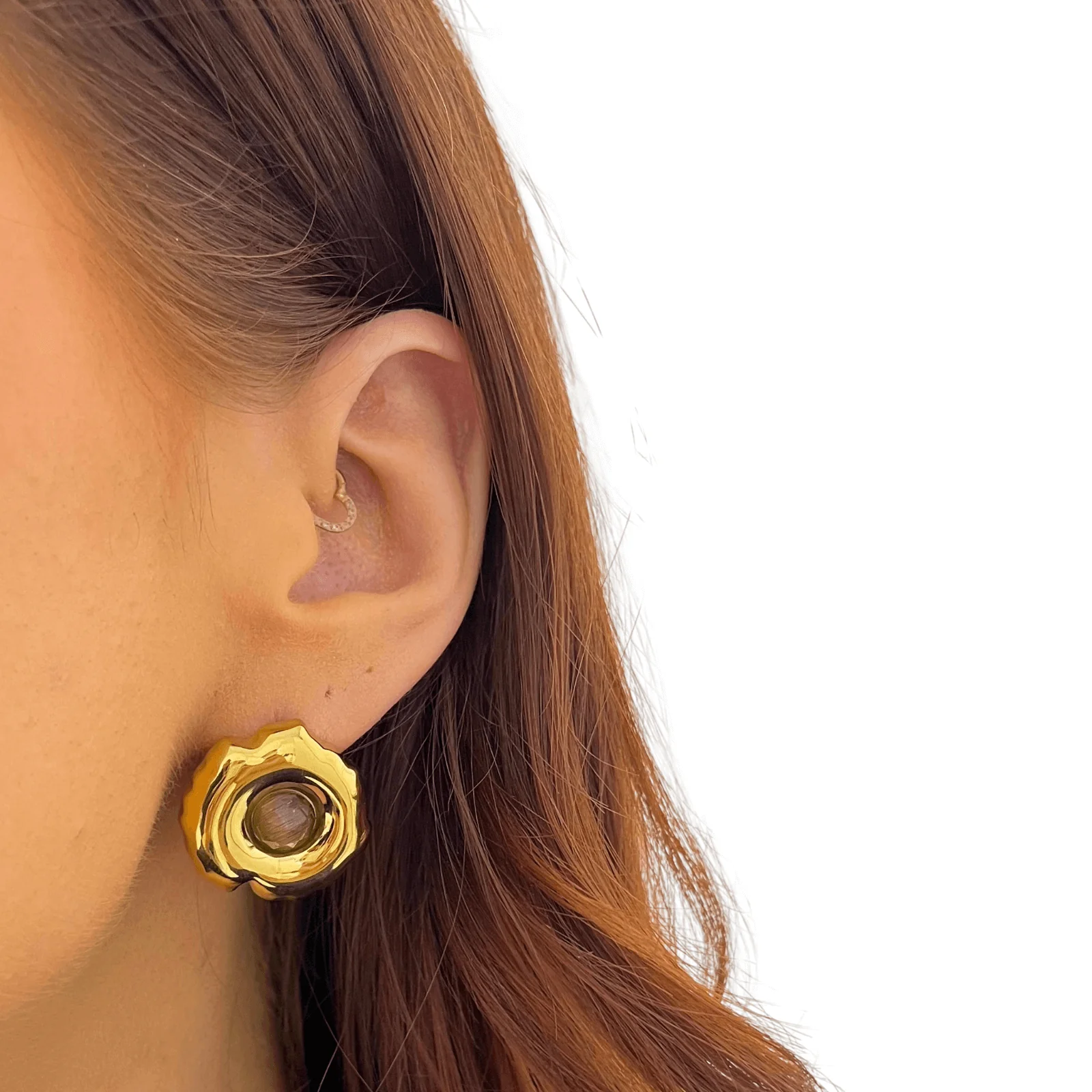 BeJeweled At Soul Gold Brown Stone Large Stud Earrings