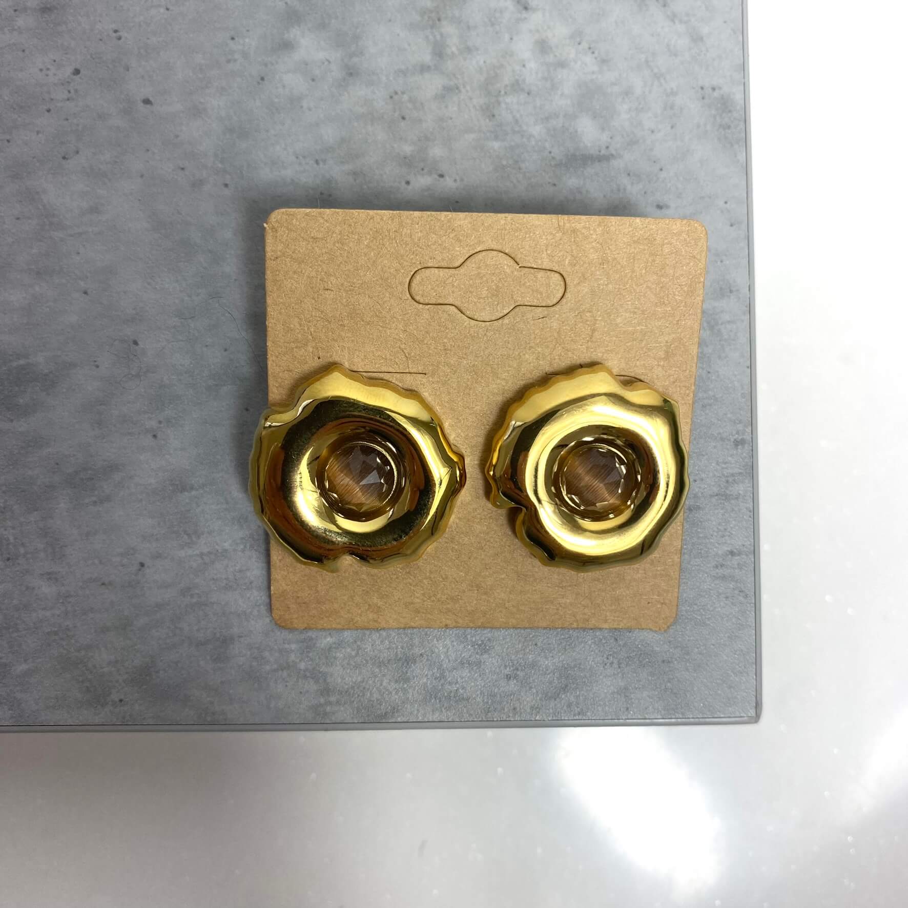BeJeweled At Soul Gold Brown Stone Large Stud Earrings - Image 2