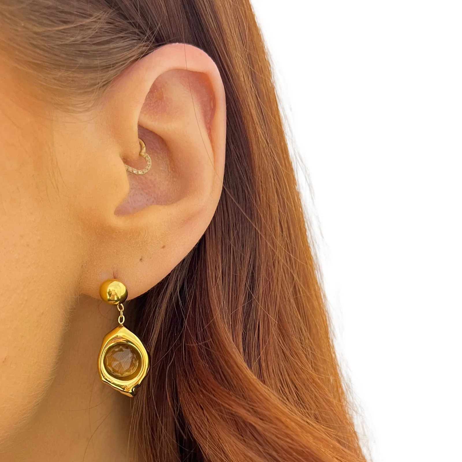 BeJeweled At Soul Gold Brown Stone Small Drop Earrings