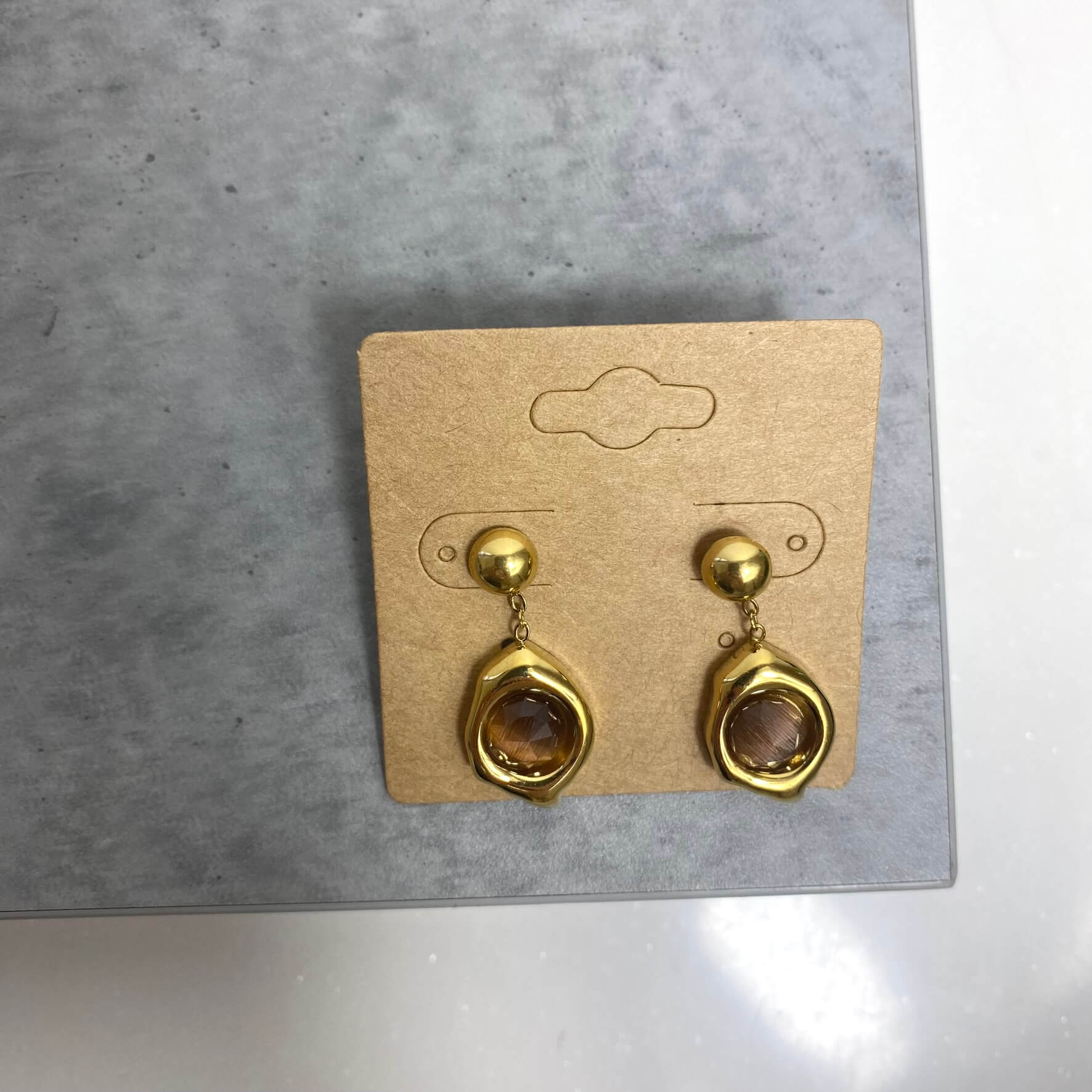 BeJeweled At Soul Gold Brown Stone Small Drop Earrings - Image 2