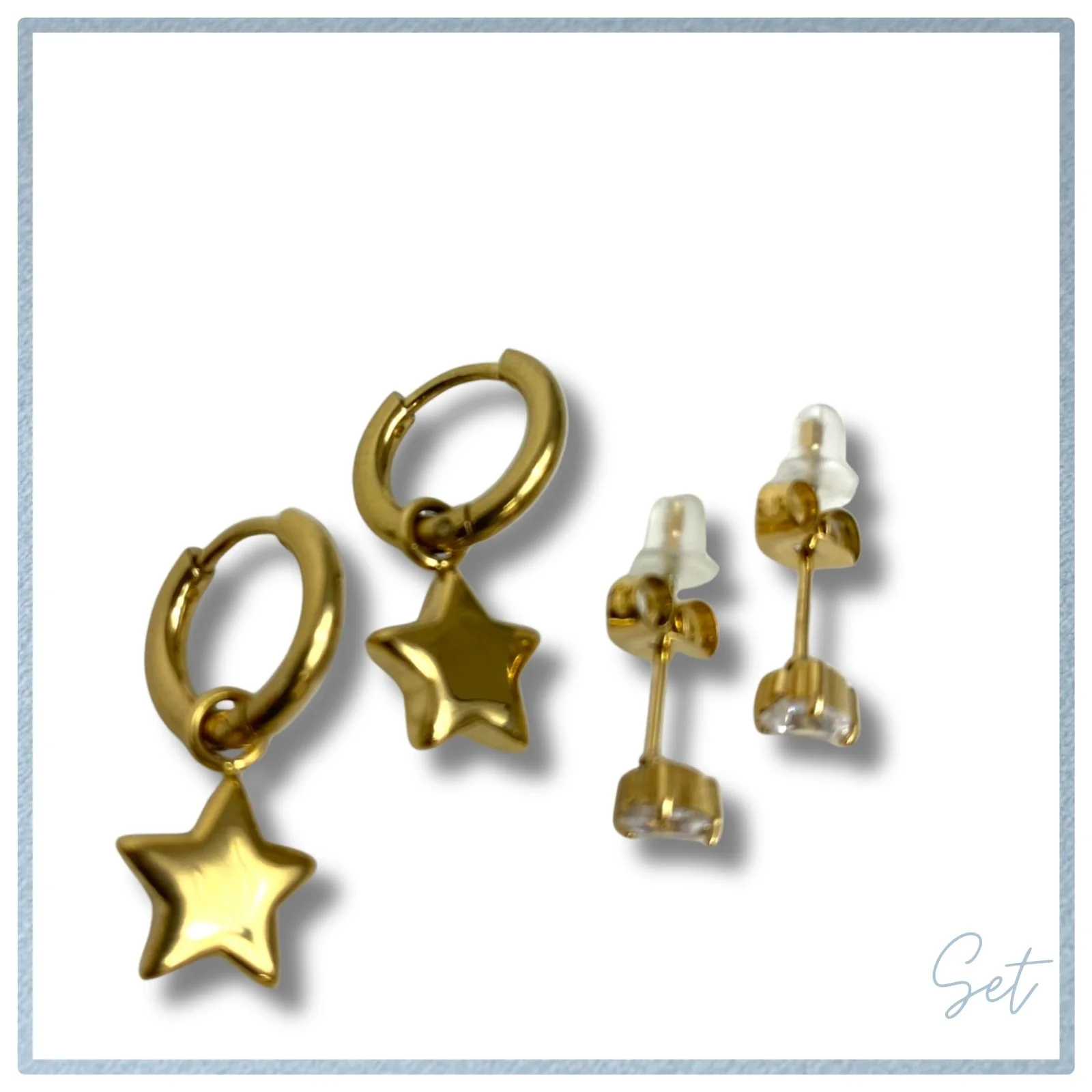 BeJeweled At Soul Gold Crystal Stud & Star Hoop Earrings Set - Image 2