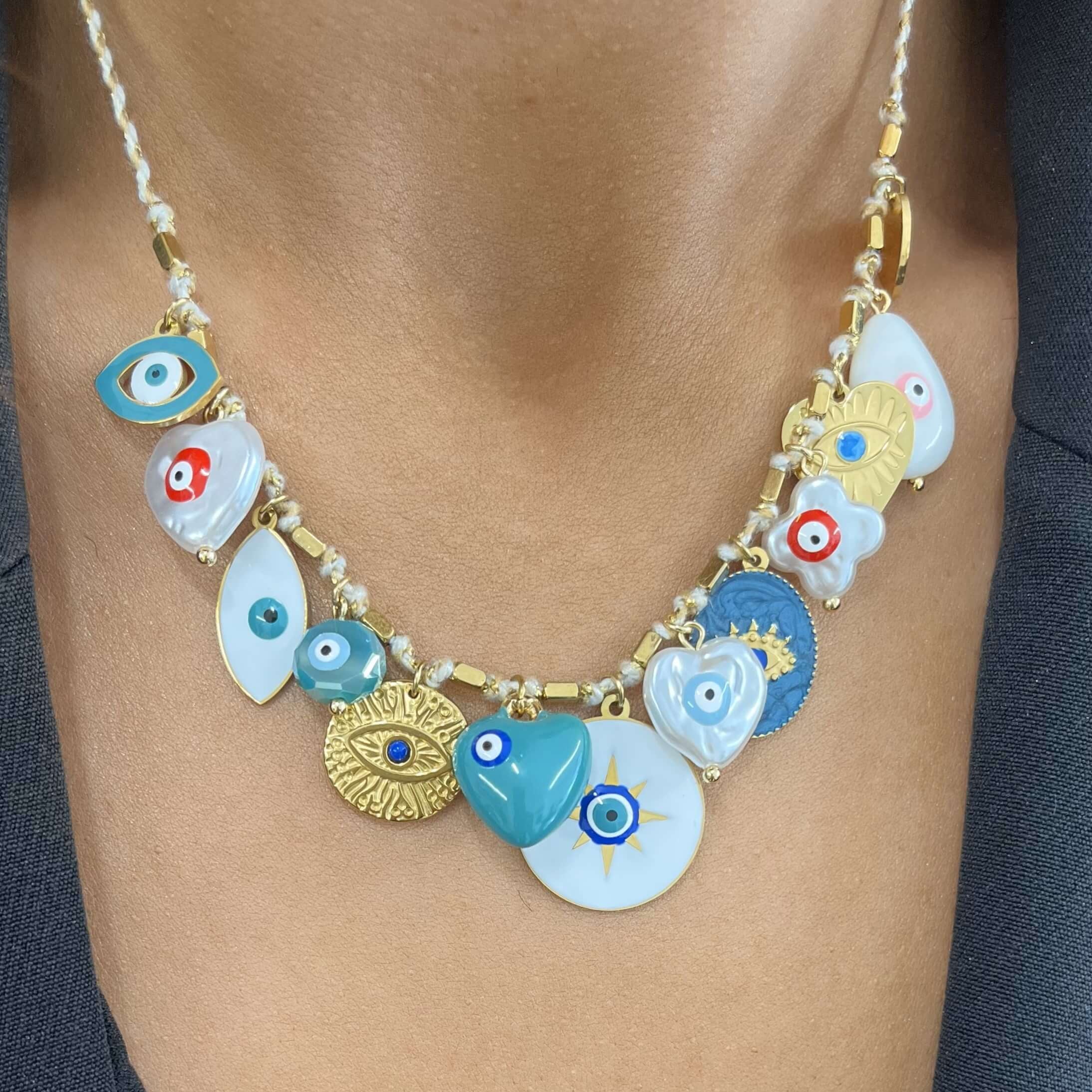 BeJeweled At Soul Gold Evil Eye Disc Cord Necklace