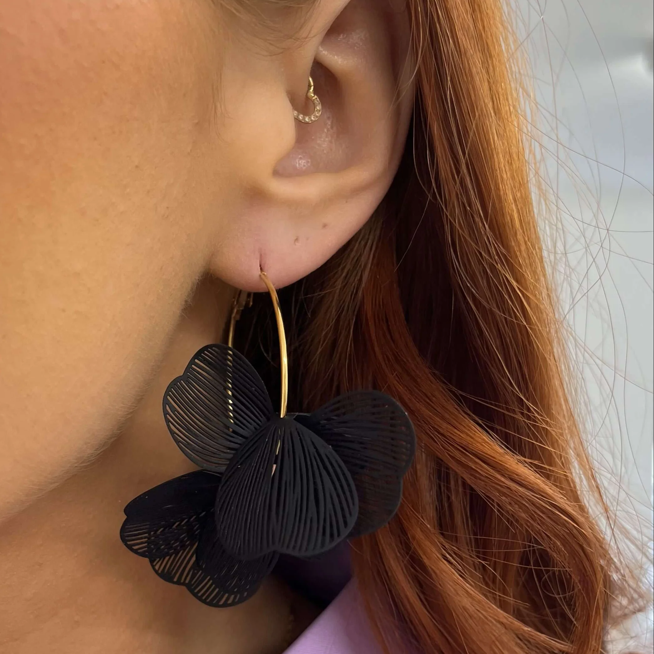 BeJeweled At Soul Gold Hoop Black Flower Earrings