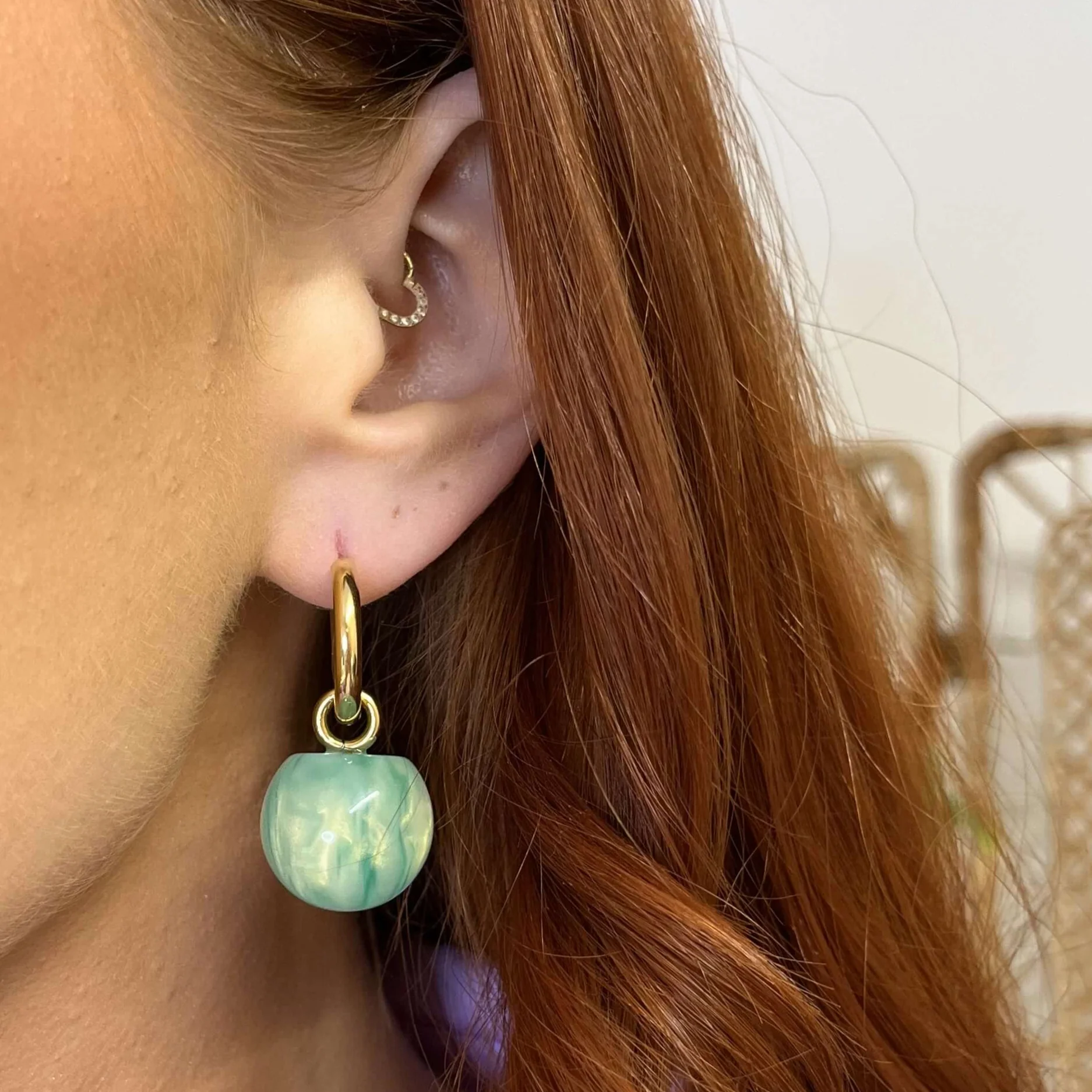 BeJeweled At Soul Gold Hoop Green Sphere Earrings