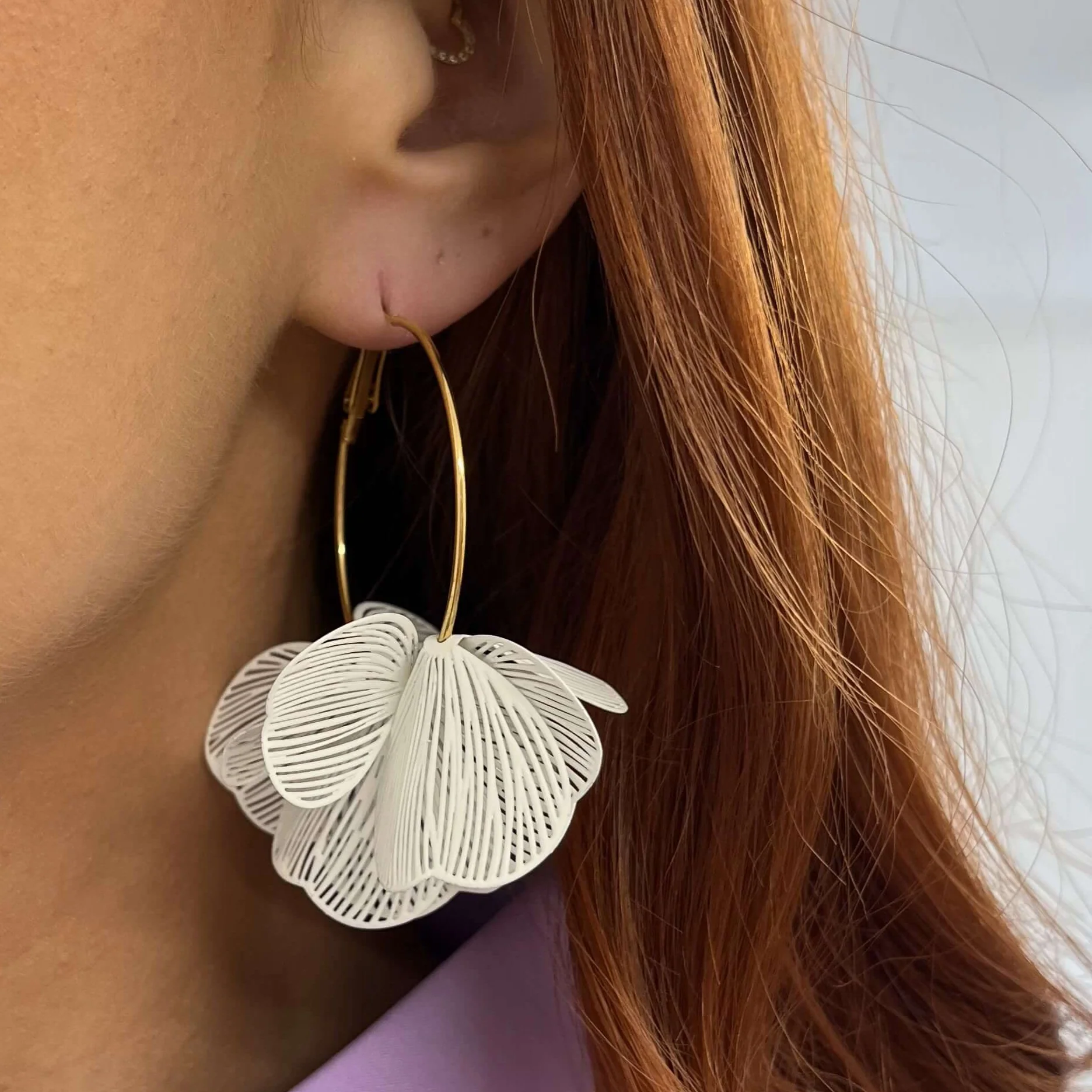 BeJeweled At Soul Gold Hoop White Flower Earrings