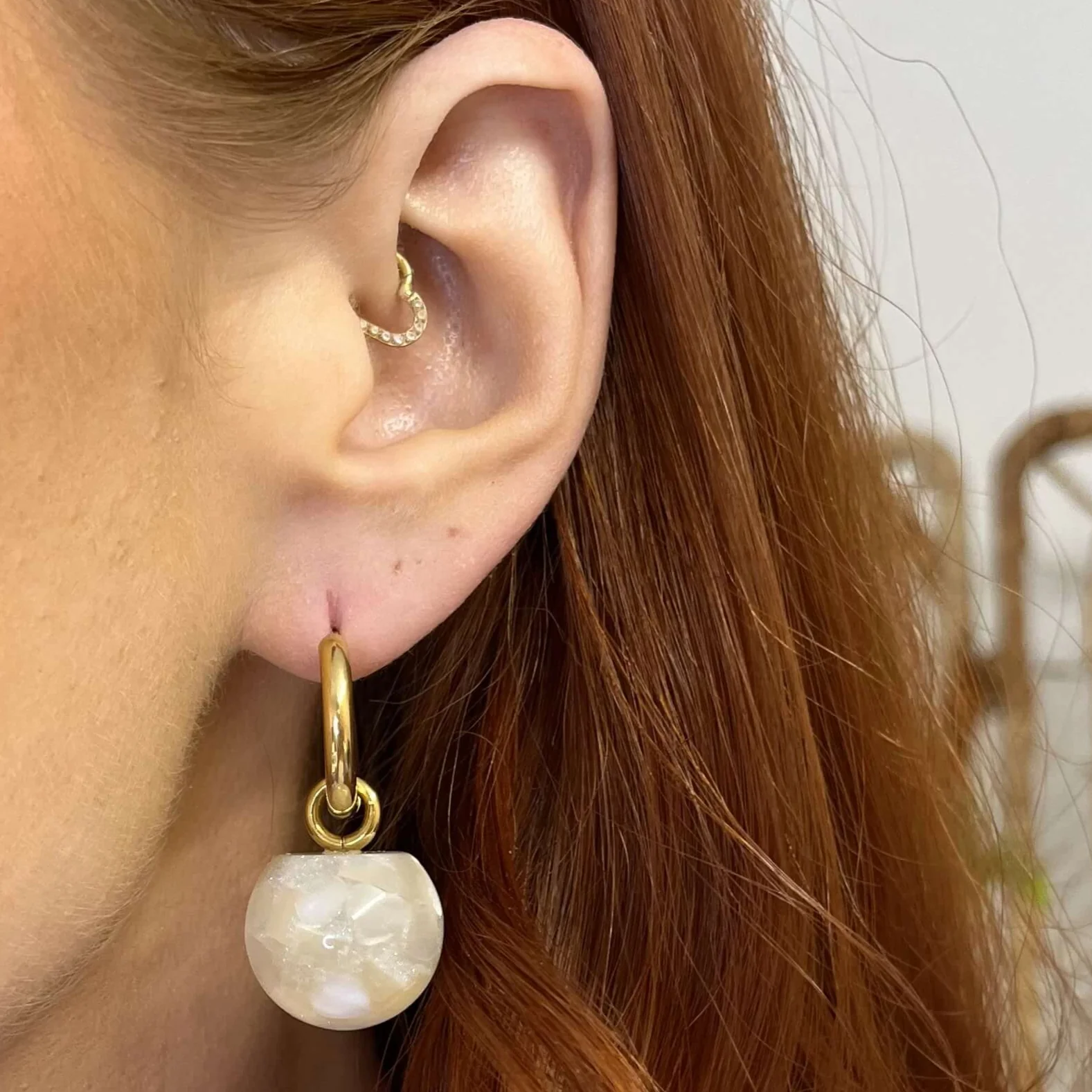 BeJeweled At Soul Gold Hoop Beige Sphere Earrings