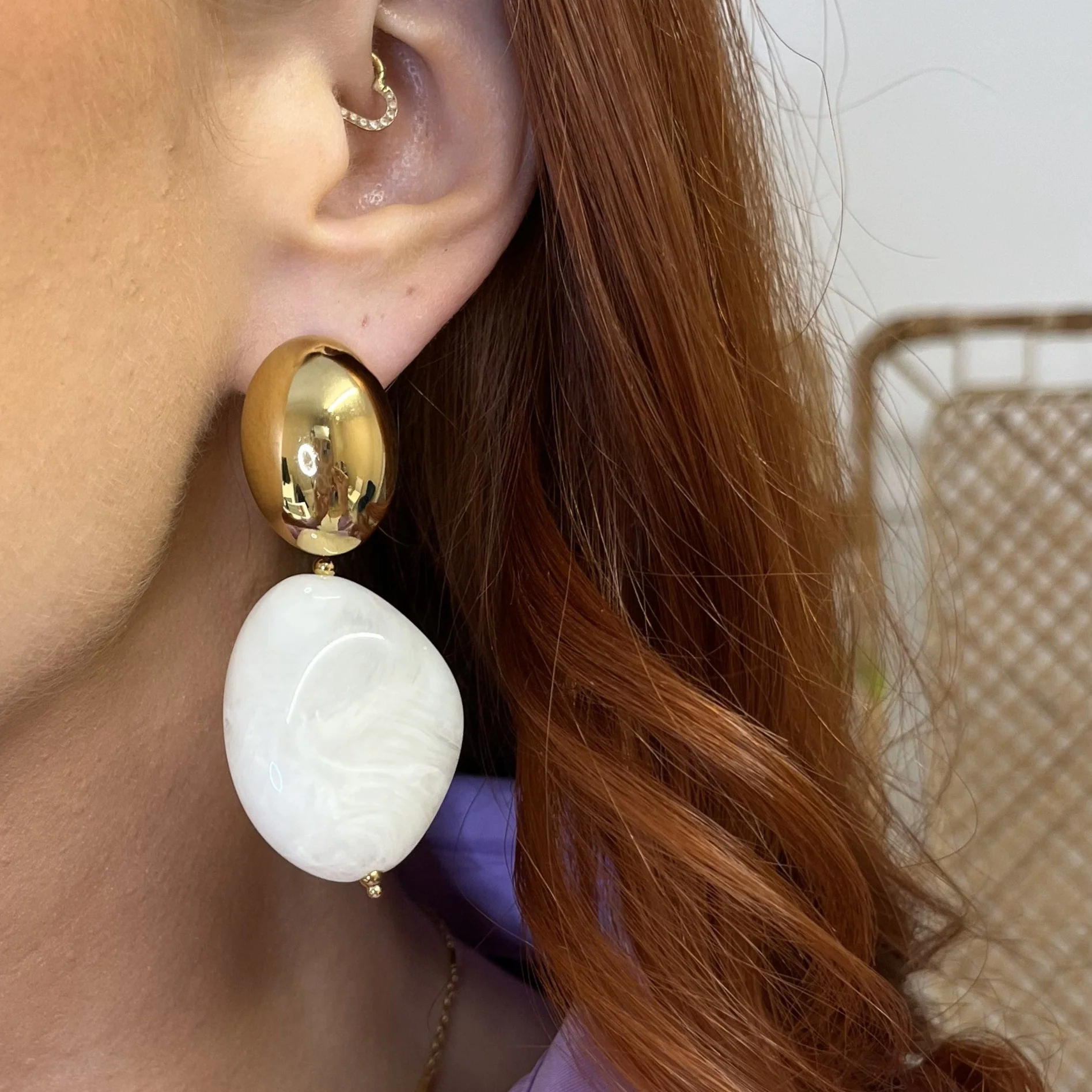 BeJeweled At Soul Gold Large Drop Beige Bead Earrings