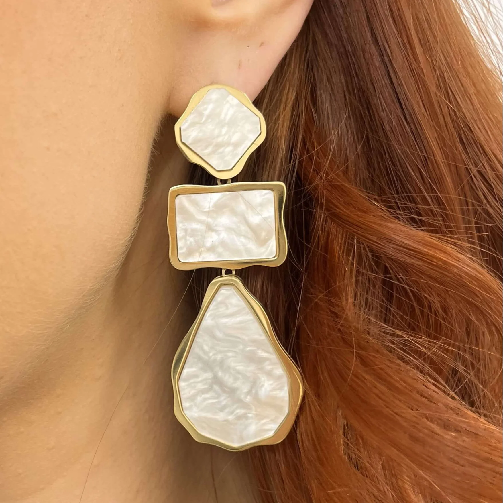 BeJeweled At Soul Gold Large Shapes Drop Earrings - White Pearl
