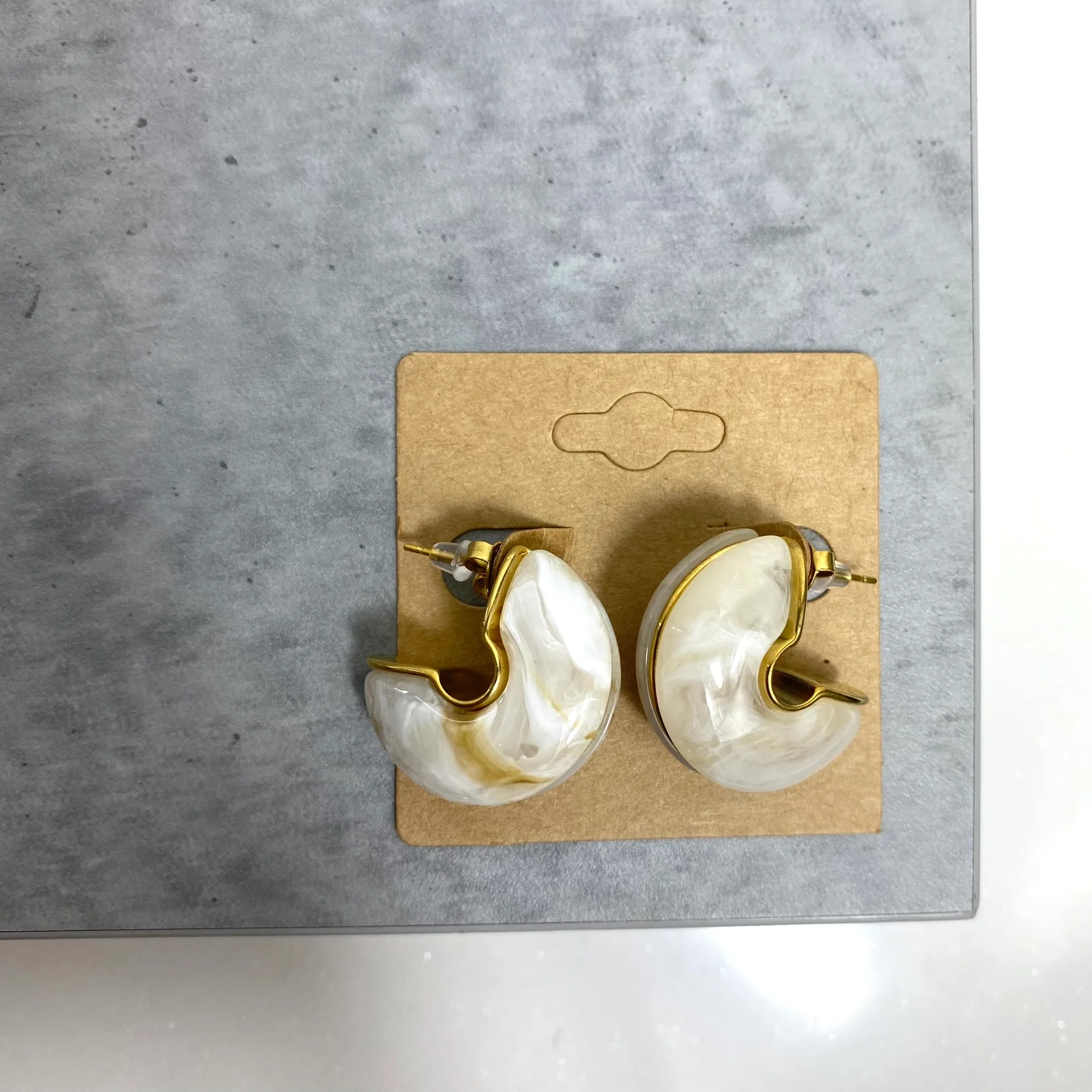 BeJeweled At Soul Gold Marble Stone Chubby Hoop Earrings - Image 2