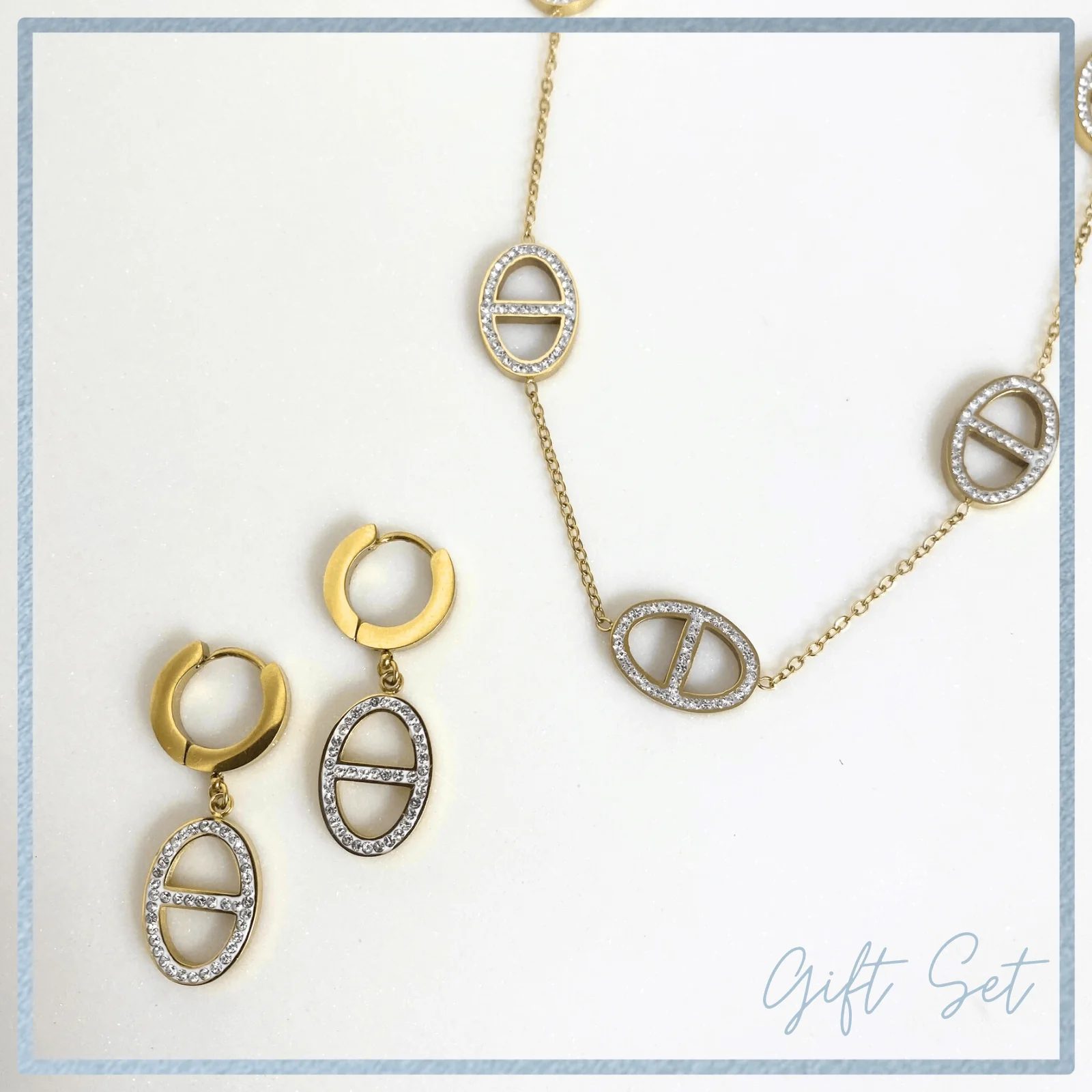 BeJeweled At Soul Gold Oval Pendant Earrings & Necklace Set