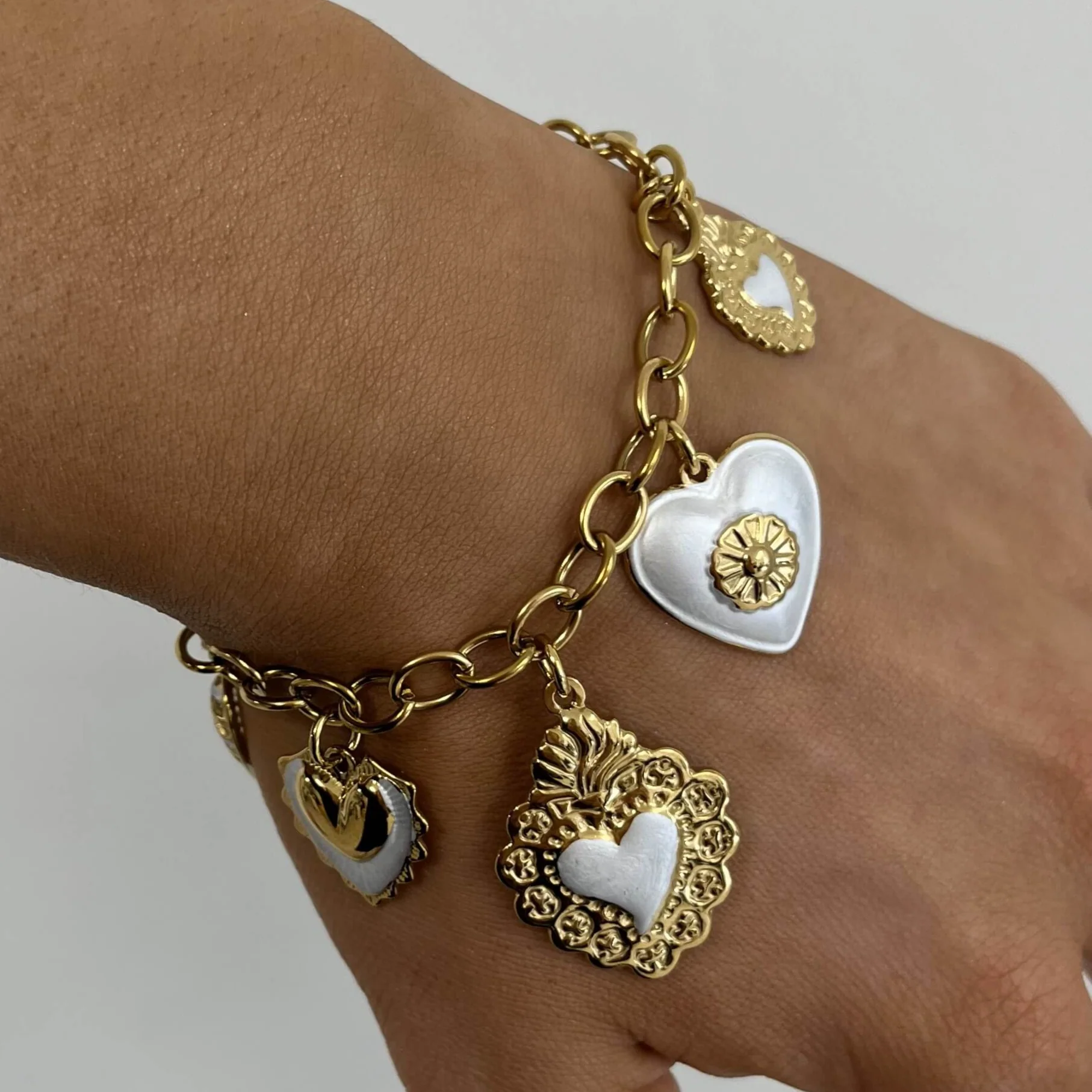 BeJeweled At Soul Gold & White Heart Bracelet
