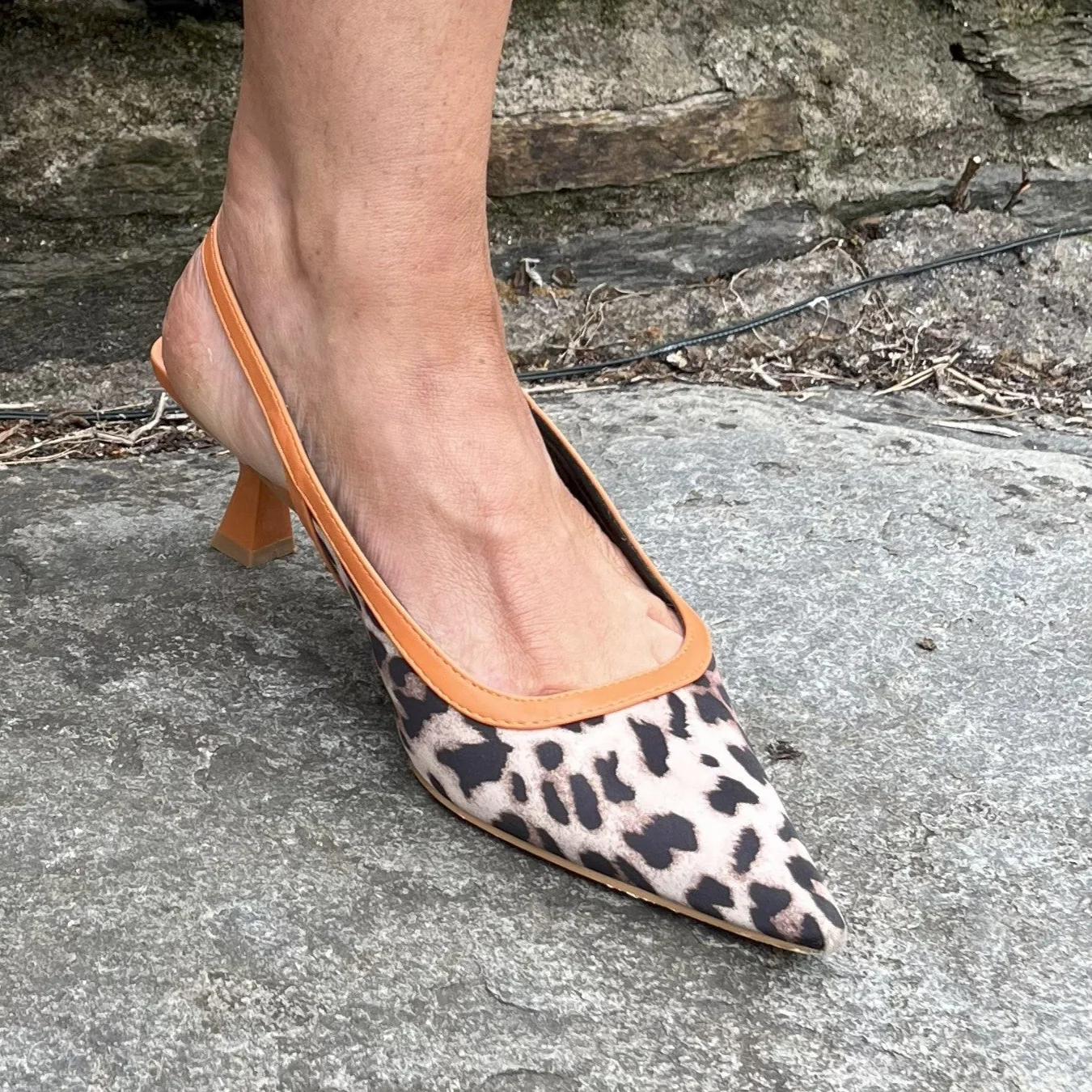 Leopard & Orange Kitten Heel Stilettos - Image 3