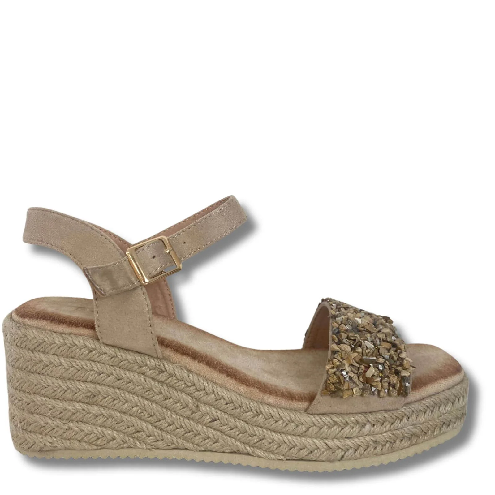 Nude Embellished Wedge Sandals