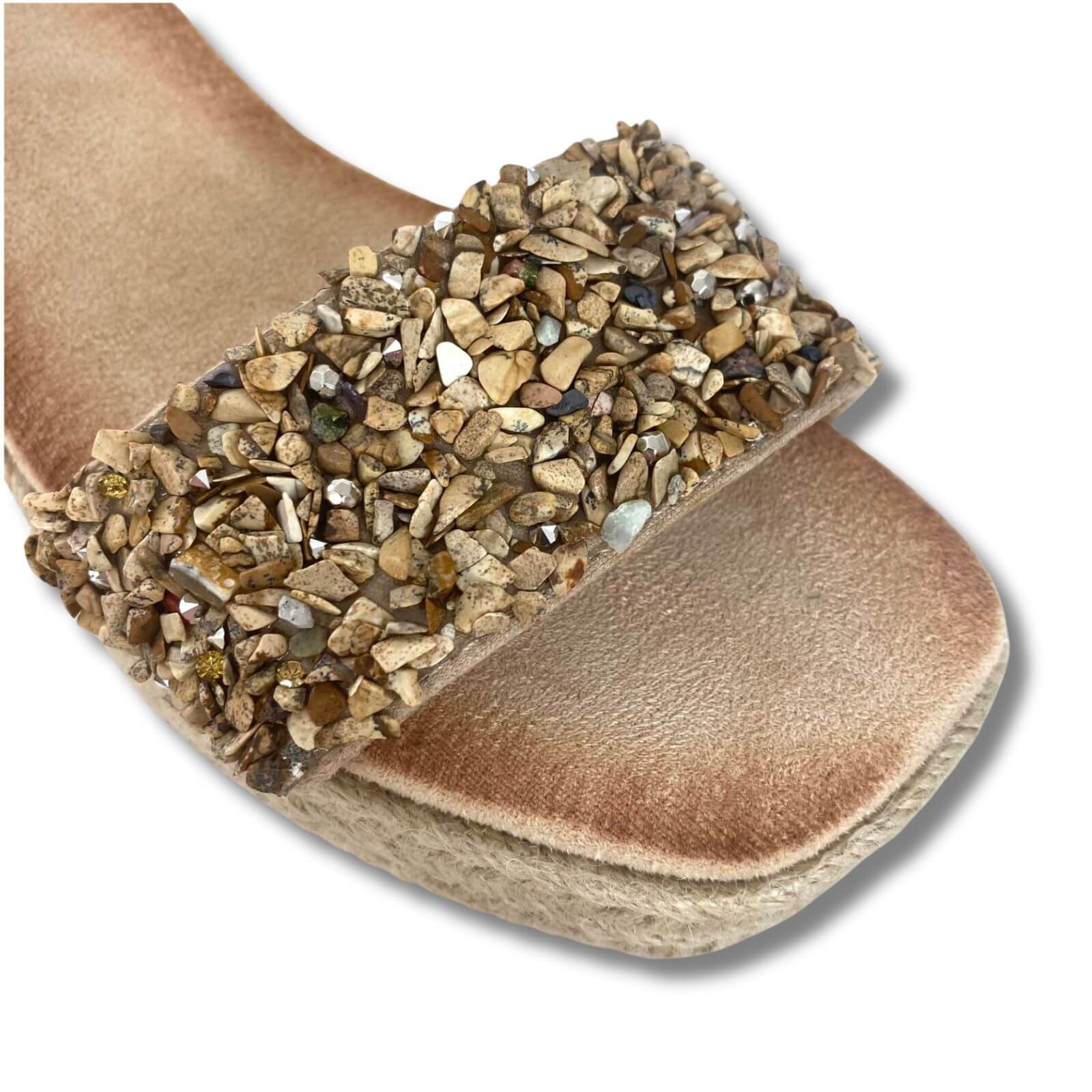 Nude Embellished Wedge Sandals - Image 3