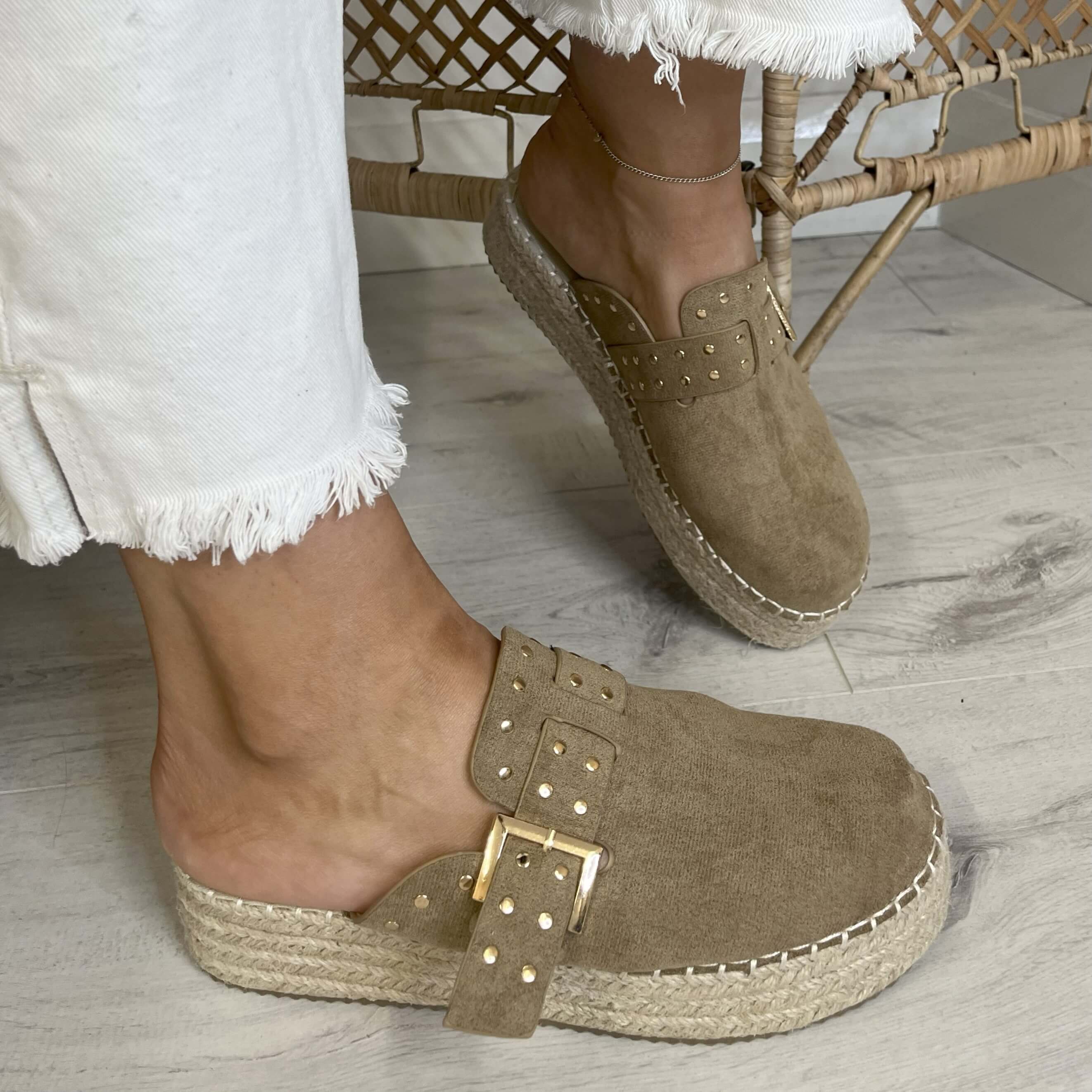 Nude Suede Closed Toe Mules - Image 4